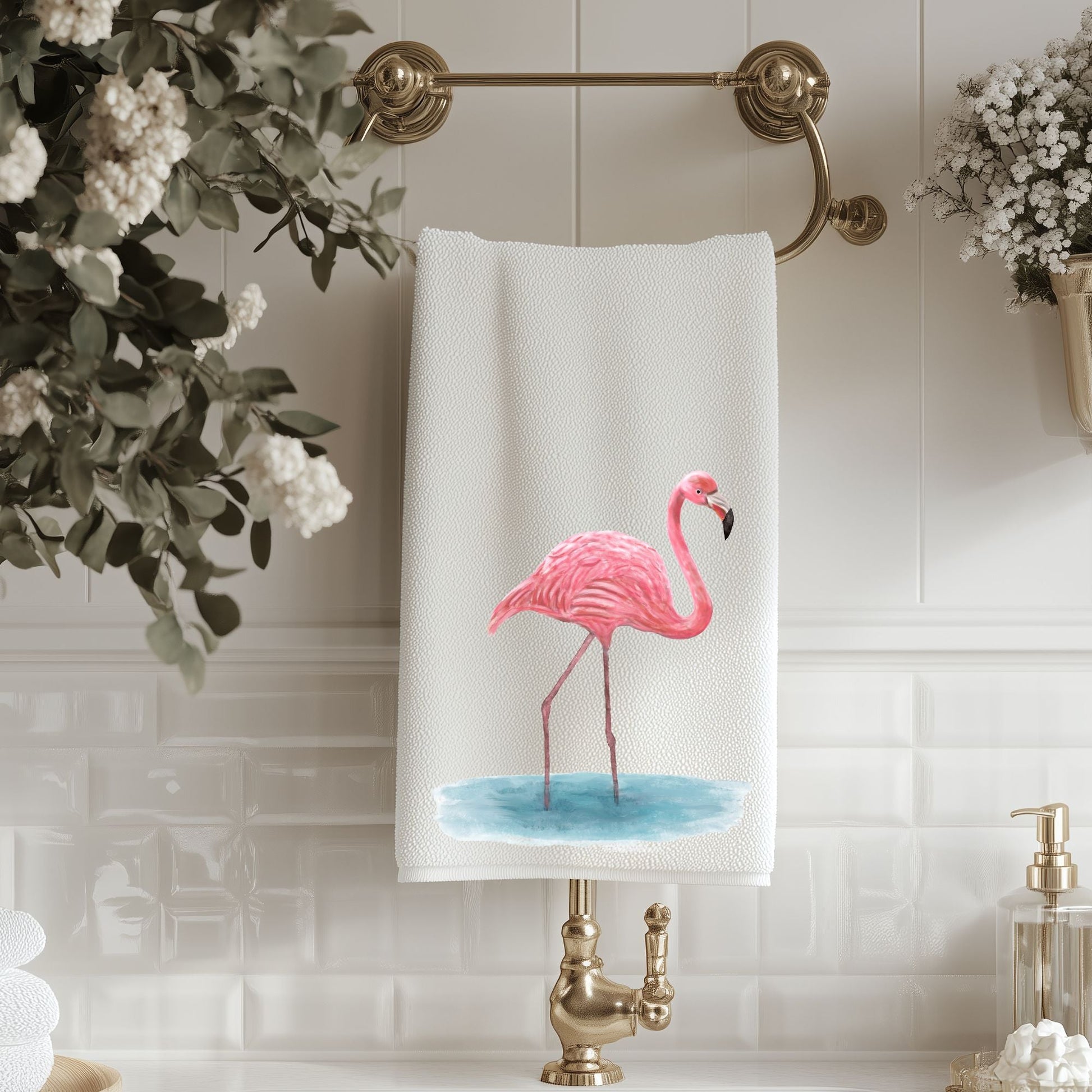Flamingo Bathroom Towel - MerikaArt