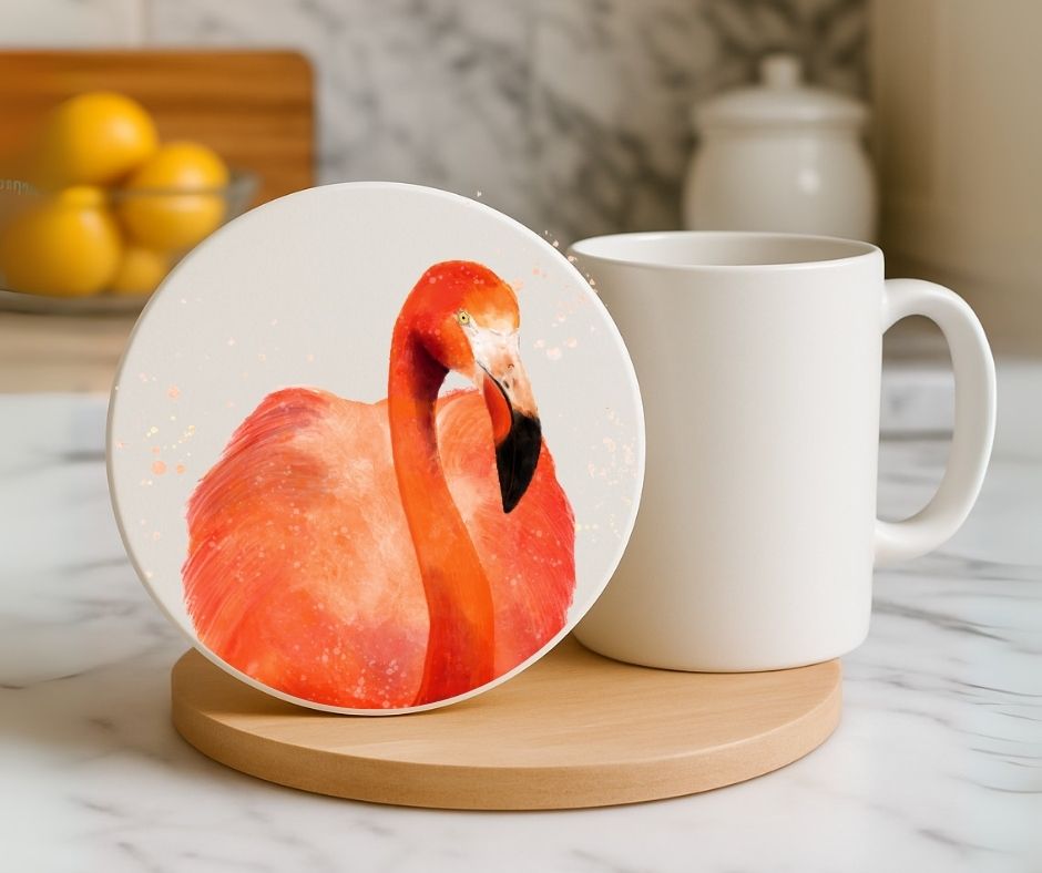 Flamingo Ceramic Coaster - MerikaArt