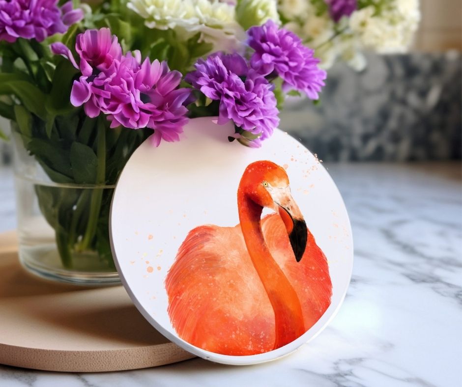 Flamingo Ceramic Coaster - MerikaArt