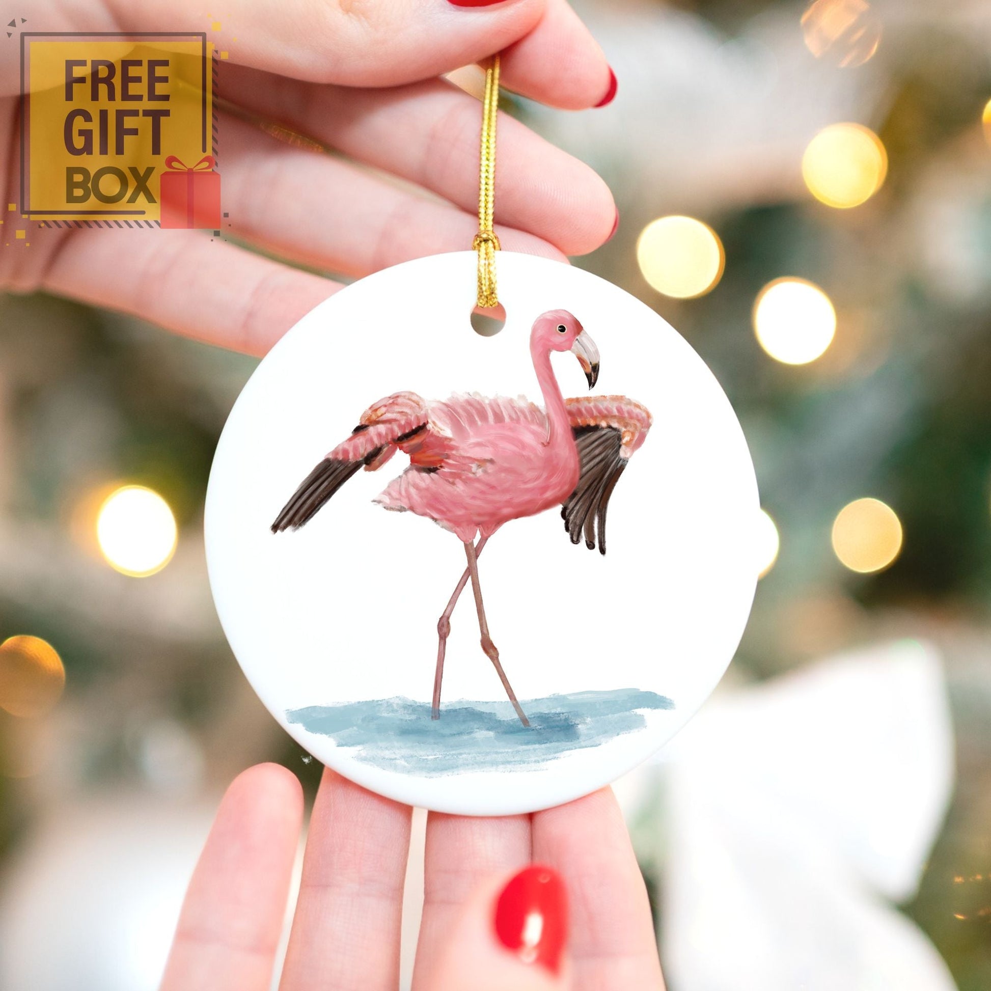 Flamingo Ceramic Ornament - MerikaArt