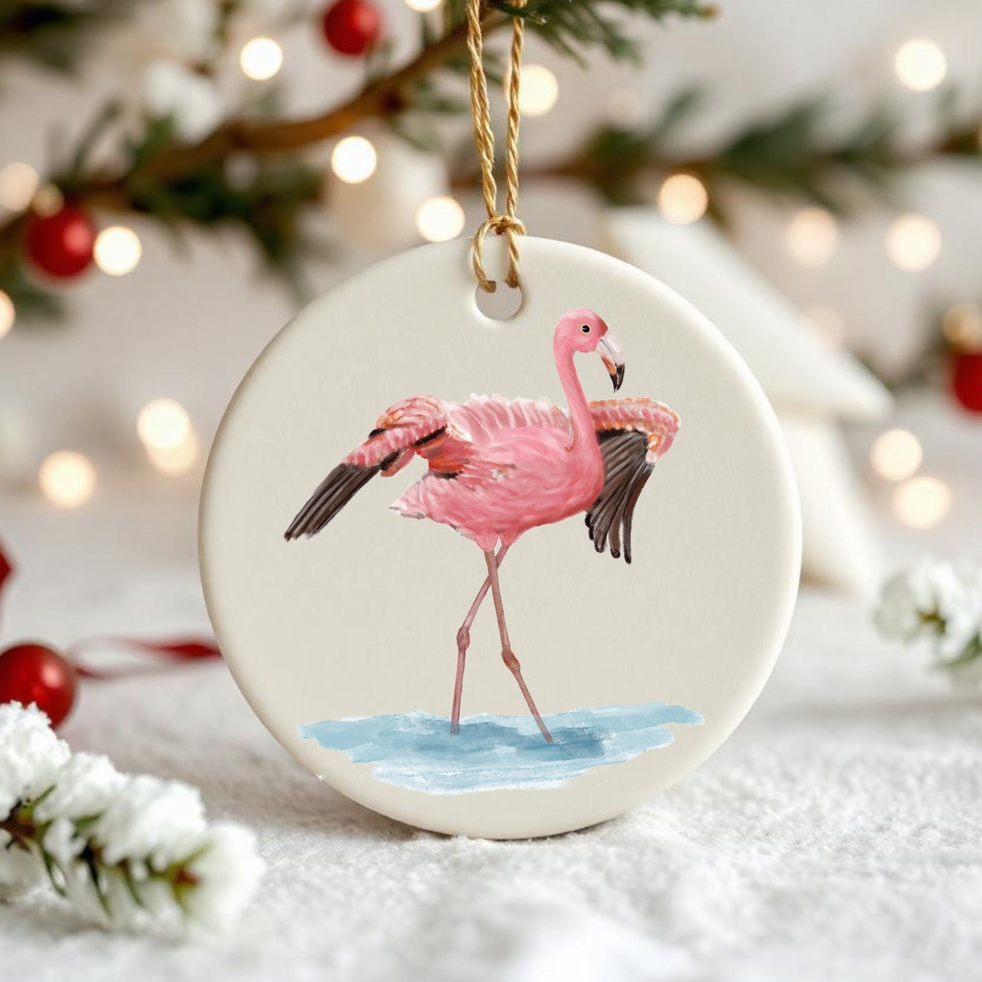 Flamingo Ceramic Ornament - MerikaArt