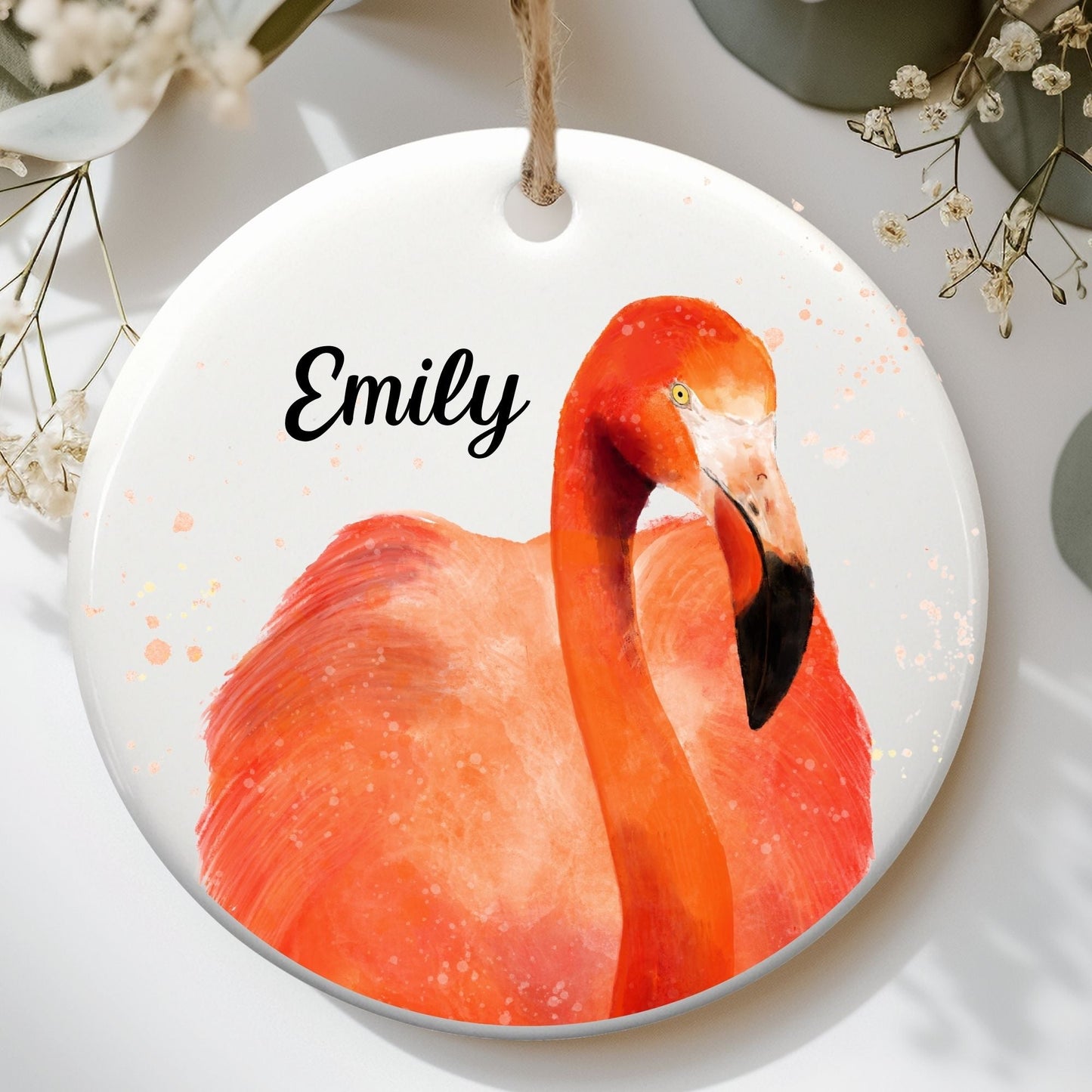Flamingo Ceramic Ornament - MerikaArt