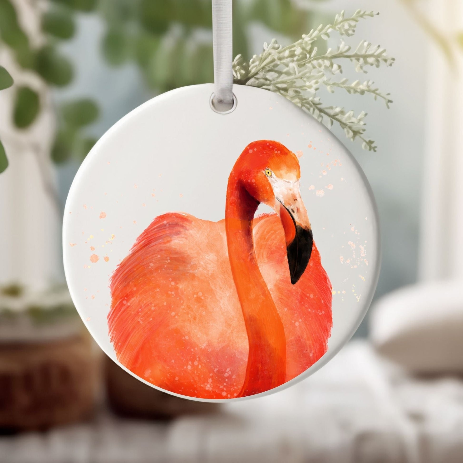 Flamingo Ceramic Ornament - MerikaArt