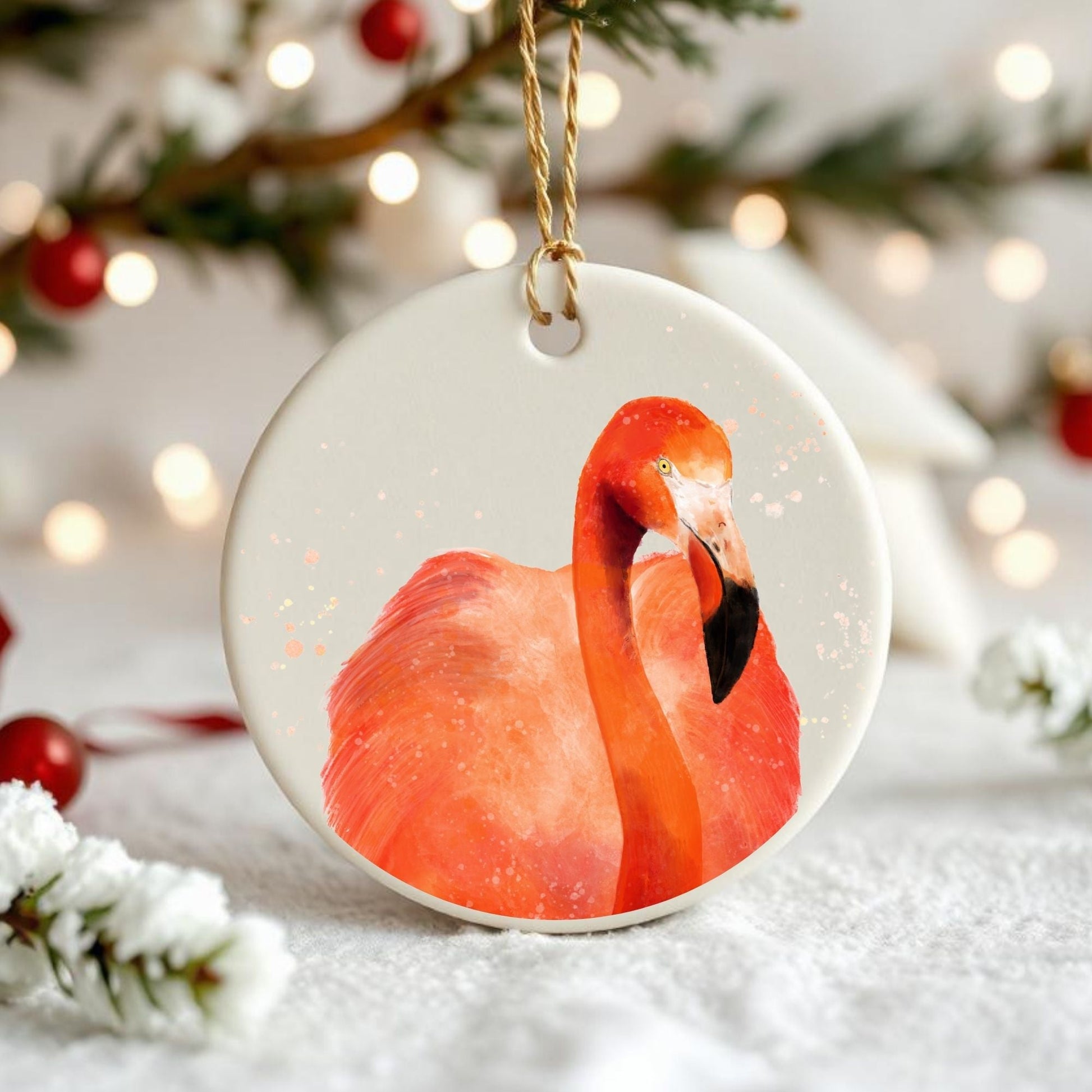 Flamingo Ceramic Ornament - MerikaArt
