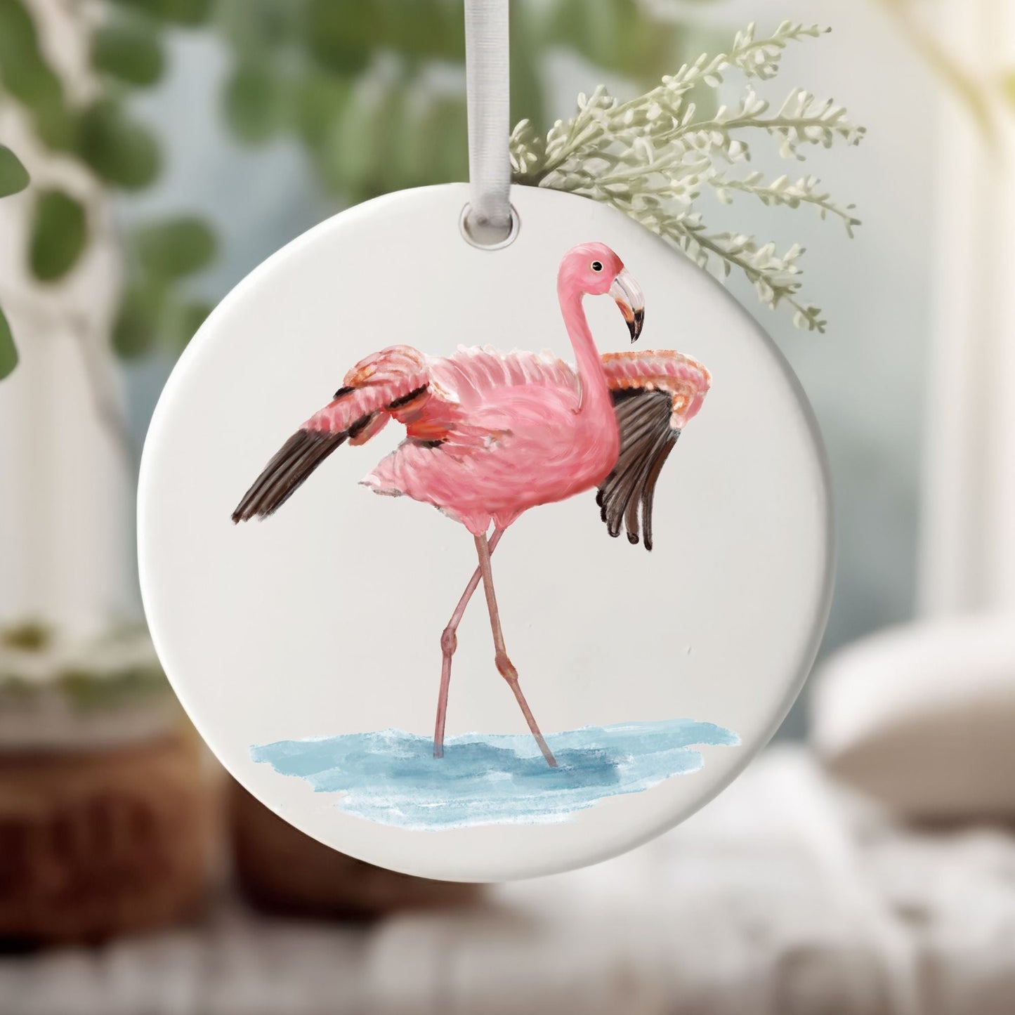 Flamingo Ceramic Ornament - MerikaArt