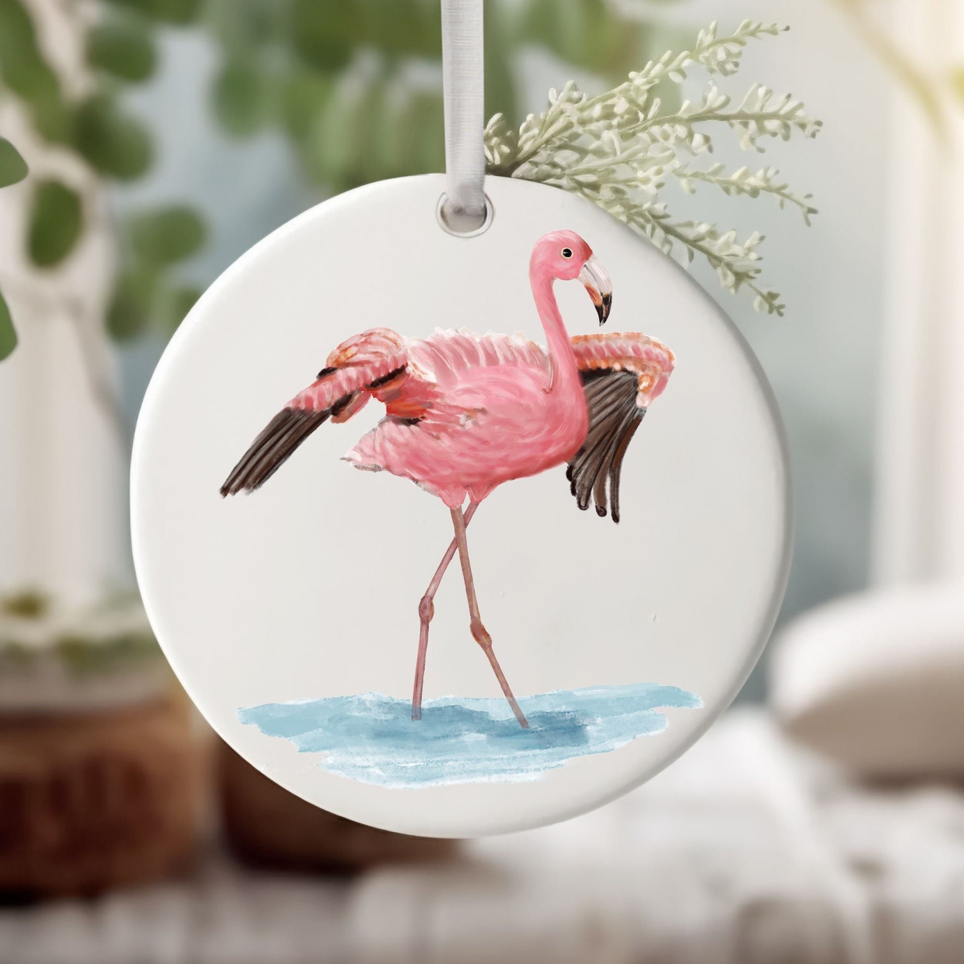 Flamingo Ceramic Ornament - MerikaArt