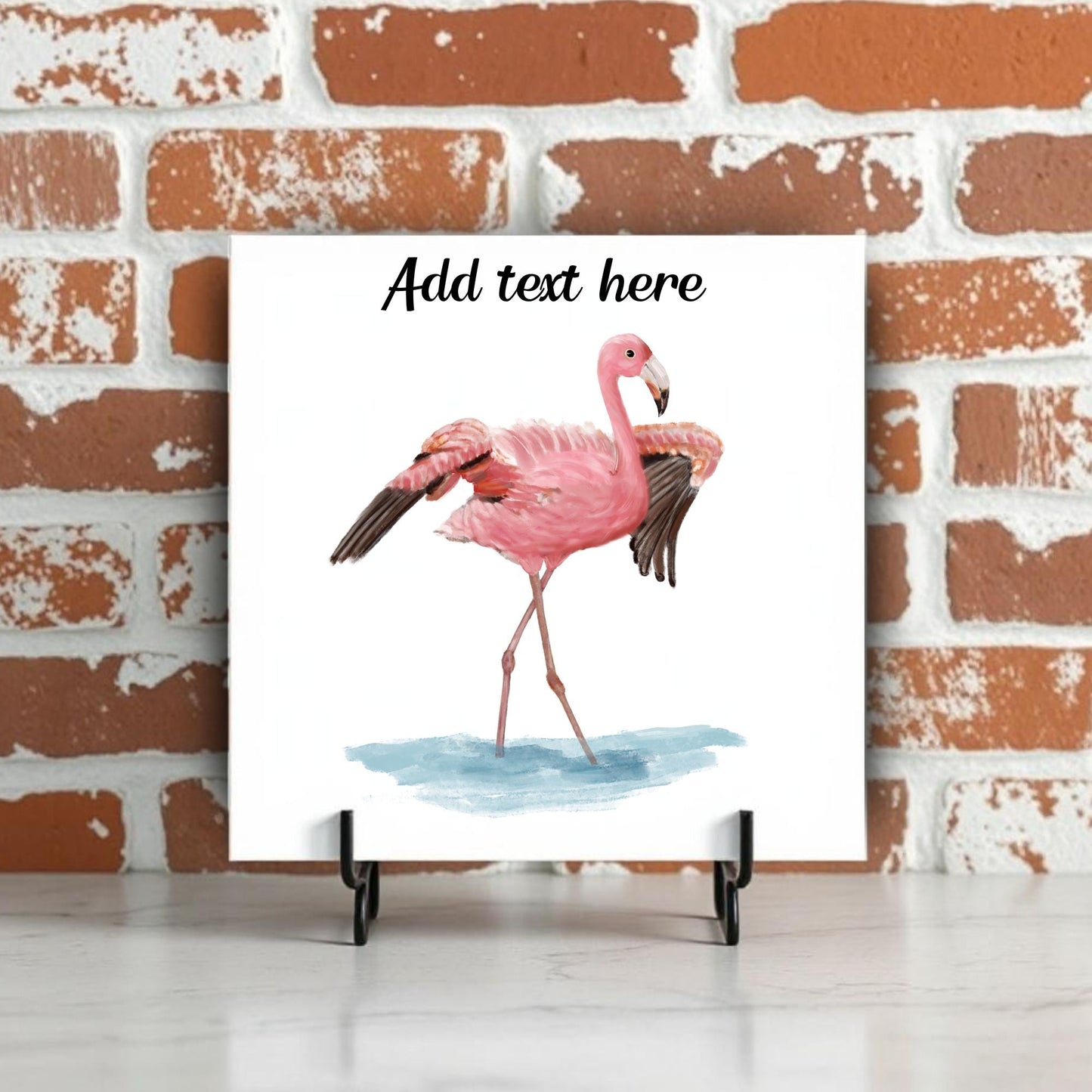 Flamingo Ceramic Tile – Handcrafted Elegant Bird Artwork - MerikaArt