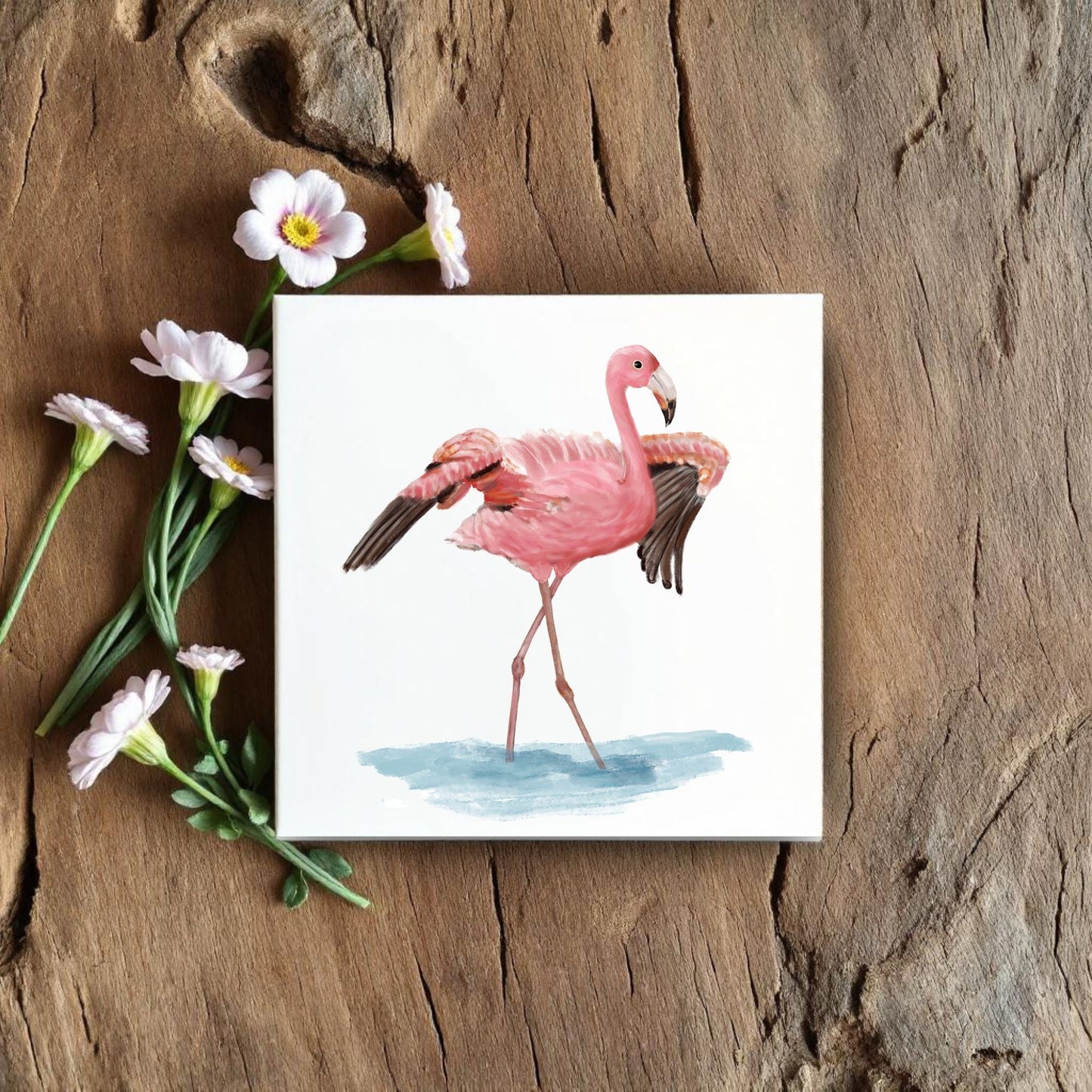 Flamingo Ceramic Tile – Handcrafted Elegant Bird Artwork - MerikaArt