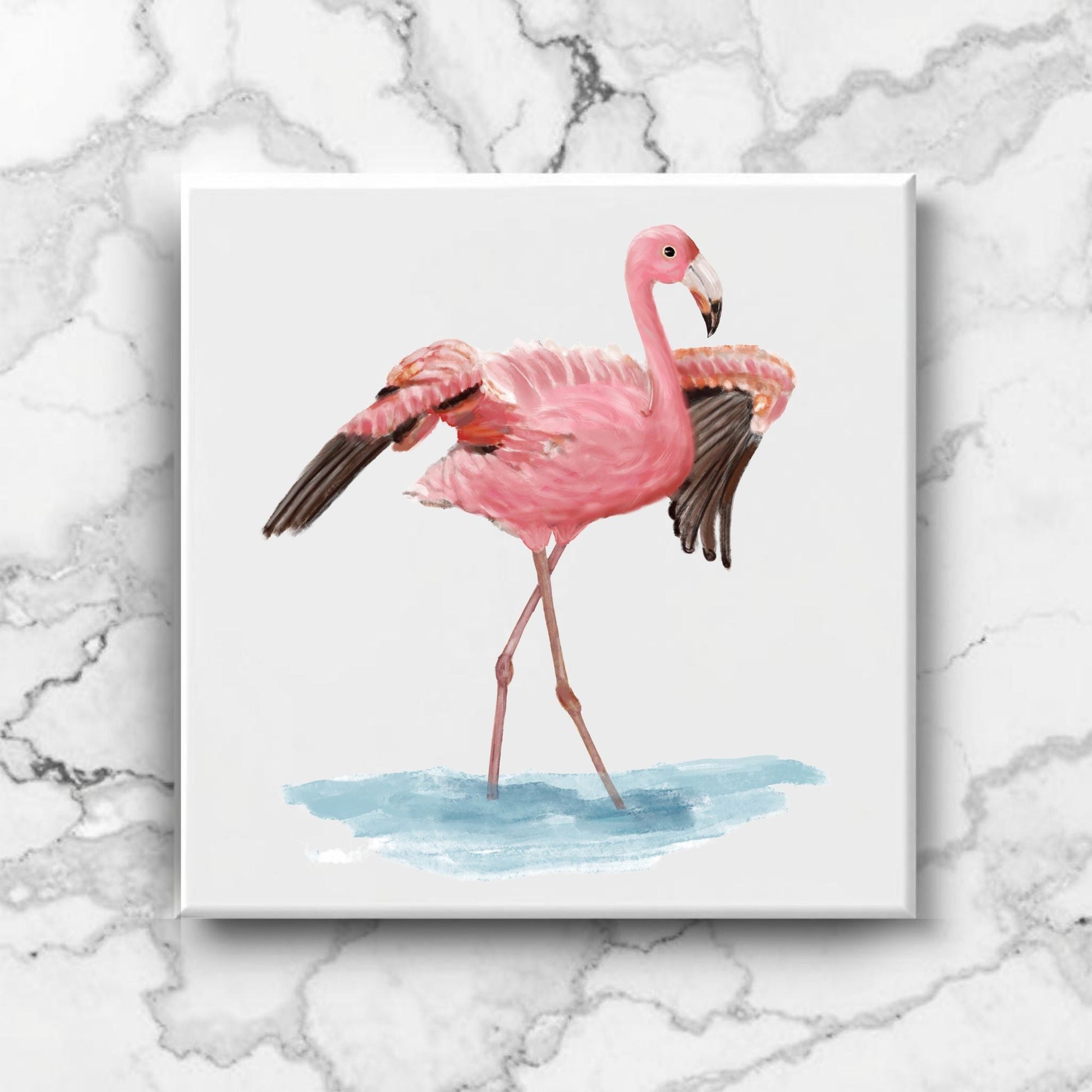 Flamingo Ceramic Tile – Handcrafted Elegant Bird Artwork - MerikaArt