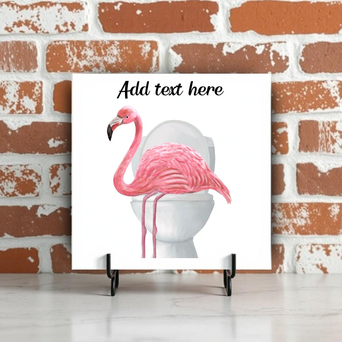 Flamingo on Toilet Ceramic Tile – Handcrafted Whimsical Decor - MerikaArt