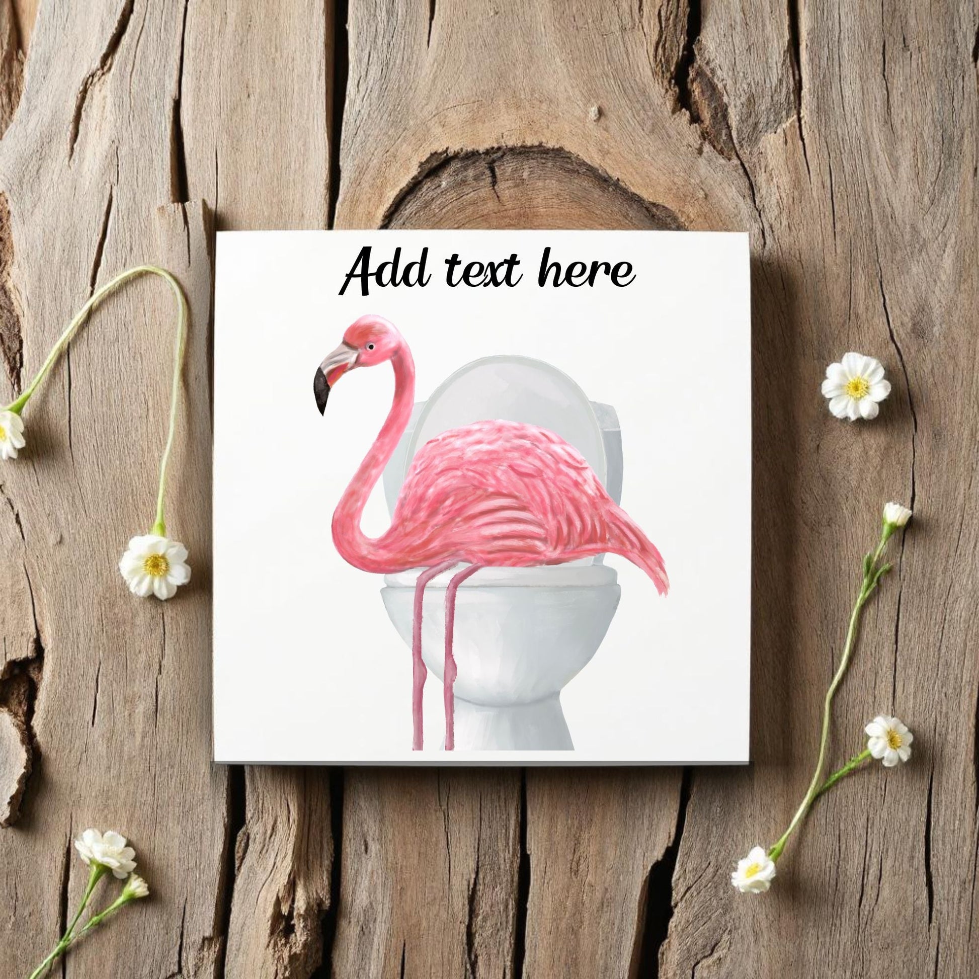 Flamingo on Toilet Ceramic Tile – Handcrafted Whimsical Decor - MerikaArt