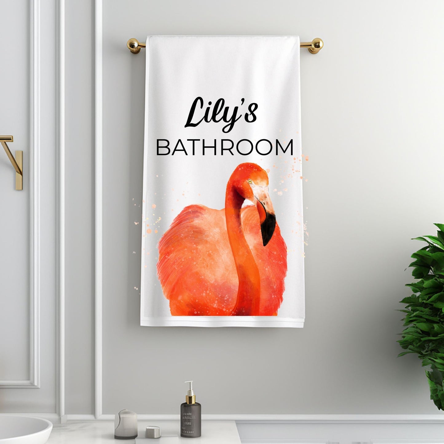 Flamingo Portrait Bathroom Towel - MerikaArt