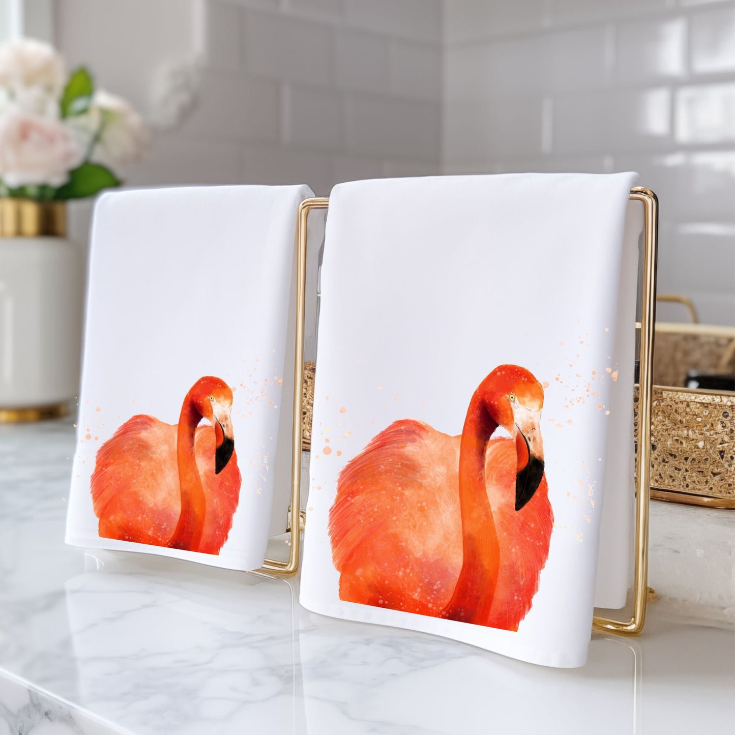 Flamingo Portrait Bathroom Towel - MerikaArt