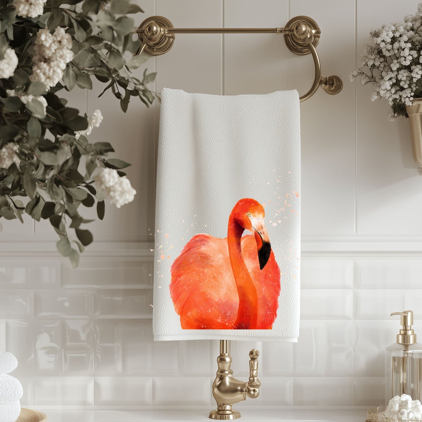 Flamingo Portrait Bathroom Towel - MerikaArt