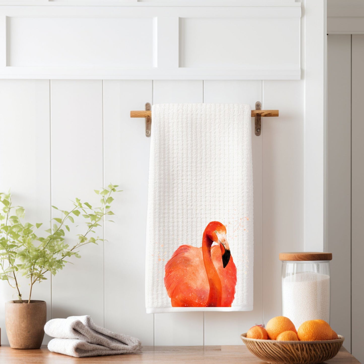 Flamingo Waffle Weave Kitchen Towel - MerikaArt