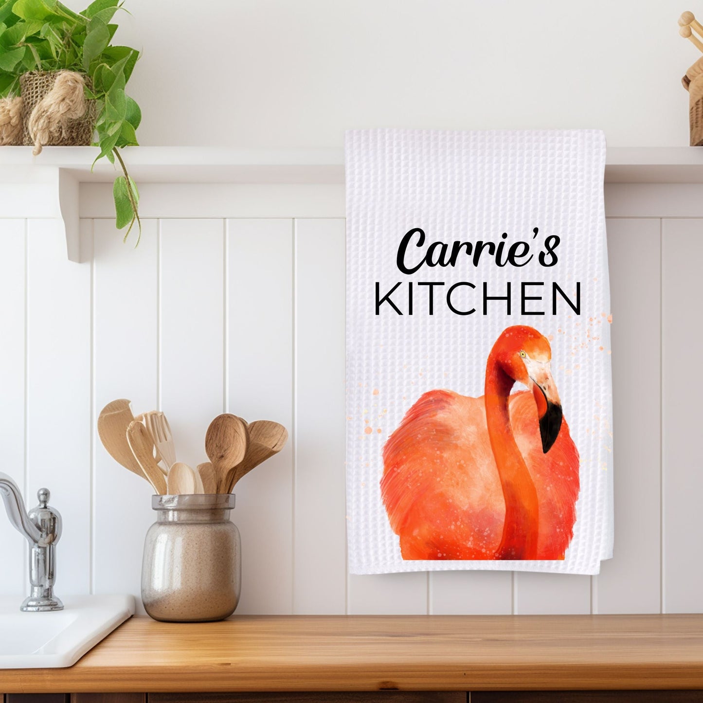 Flamingo Waffle Weave Kitchen Towel - MerikaArt