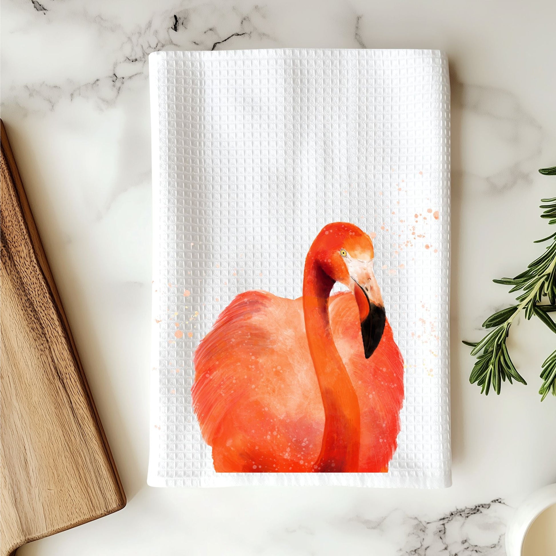 Flamingo Waffle Weave Kitchen Towel - MerikaArt