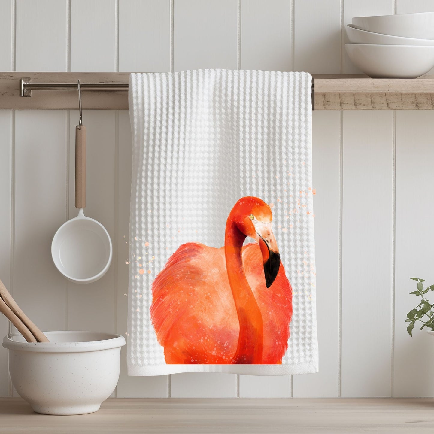 Flamingo Waffle Weave Kitchen Towel - MerikaArt