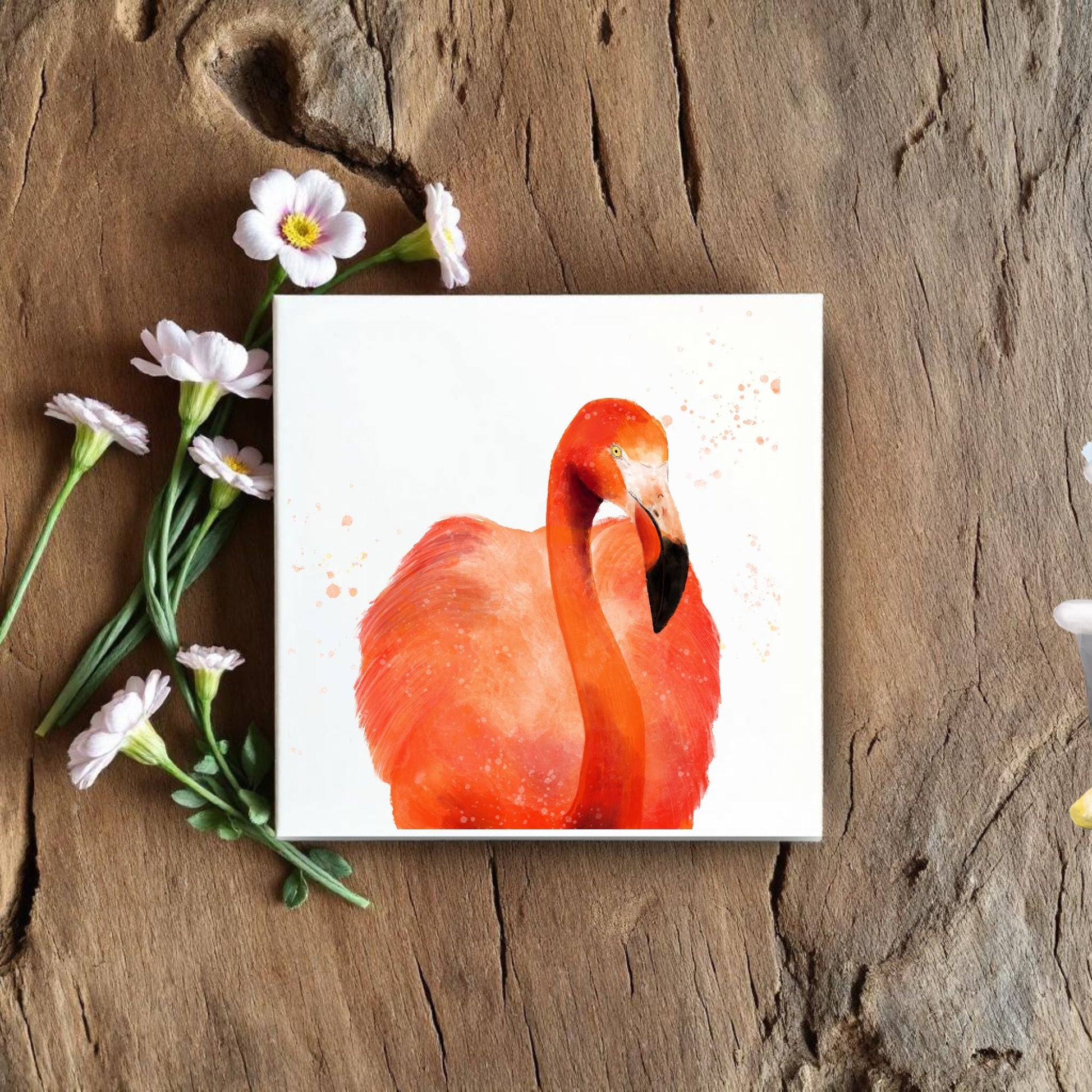 Flamingo Watercolor Ceramic Tile – Handcrafted Tropical Decor - MerikaArt