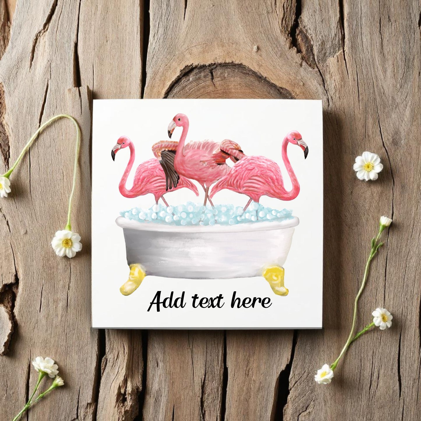 Flamingos in Bathtub Ceramic Tile – Handcrafted Whimsical Decor - MerikaArt