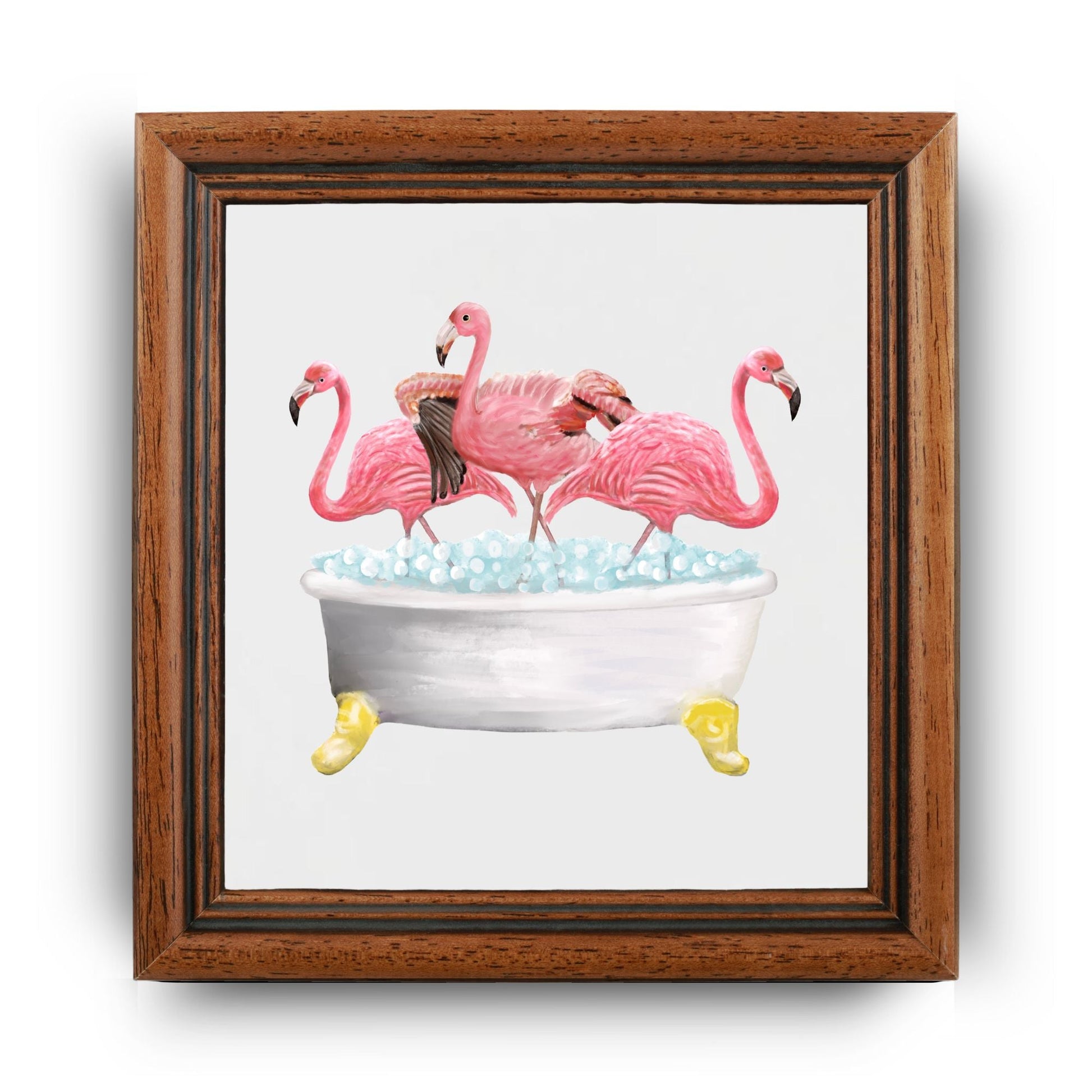 Flamingos in Bathtub Ceramic Tile – Handcrafted Whimsical Decor - MerikaArt