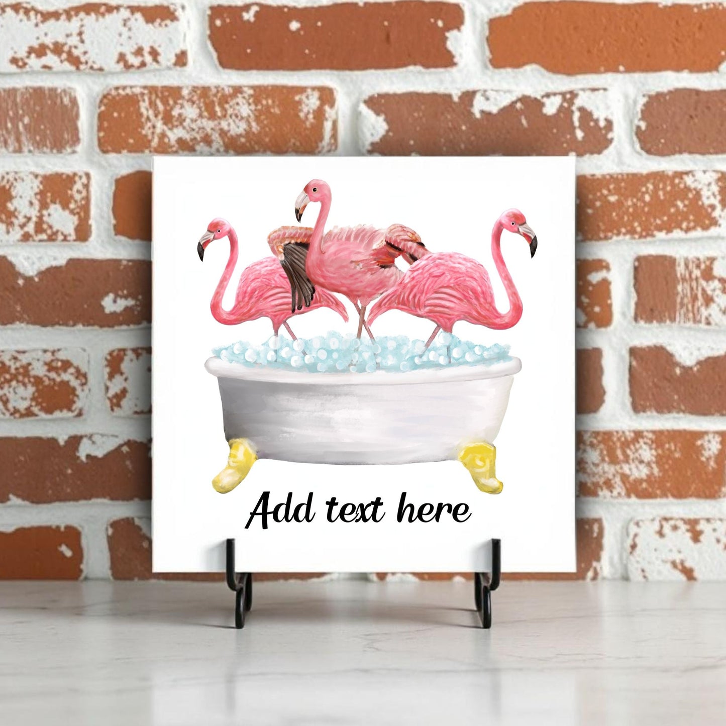 Flamingos in Bathtub Ceramic Tile – Handcrafted Whimsical Decor - MerikaArt