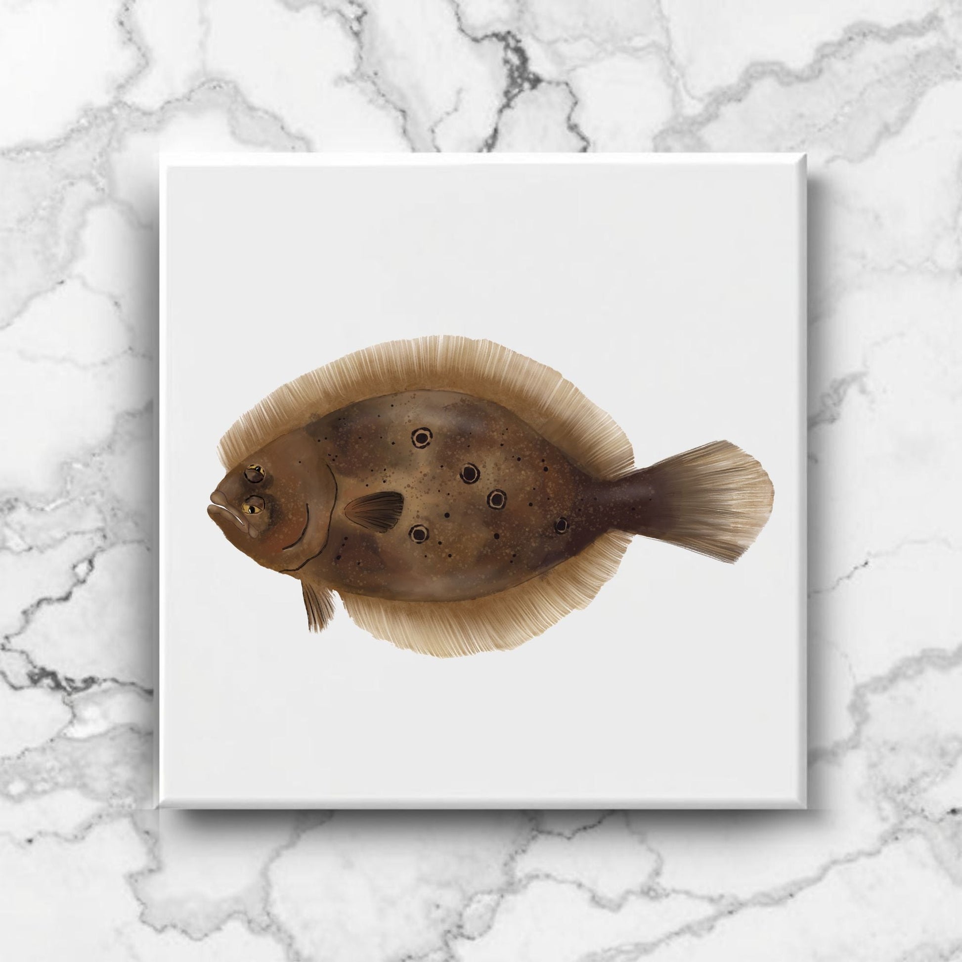 Flounder Ceramic Tile – Handcrafted Marine Artwork - MerikaArt