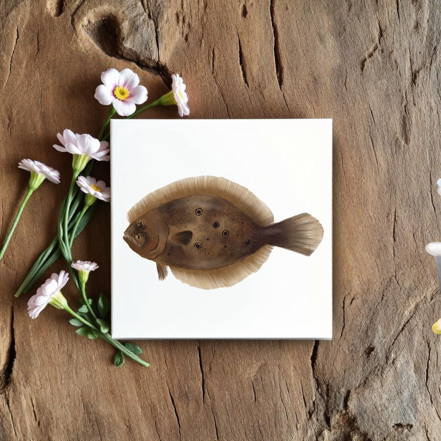 Flounder Ceramic Tile – Handcrafted Marine Artwork - MerikaArt