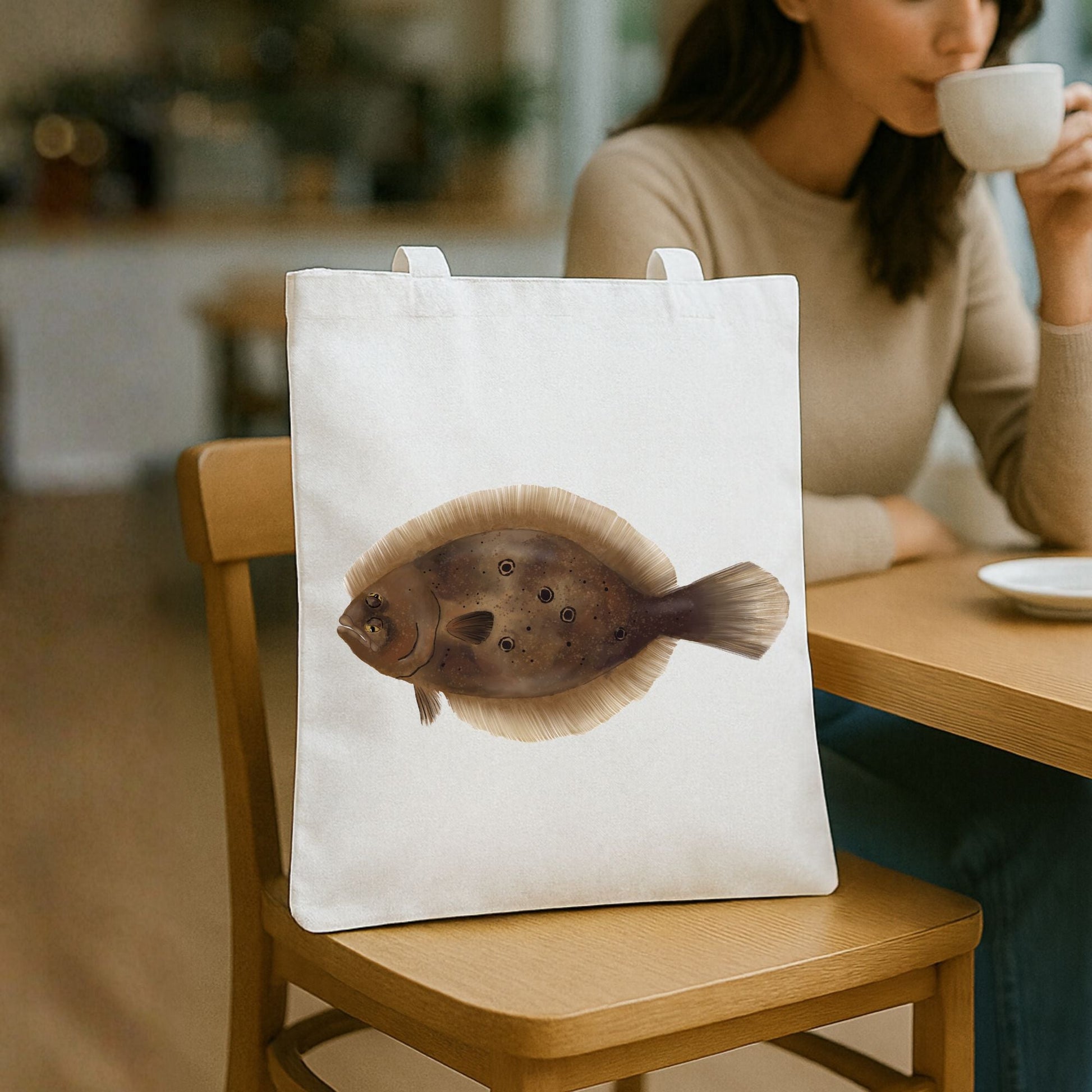 Flounder Fish Canvas Tote Bag - MerikaArt