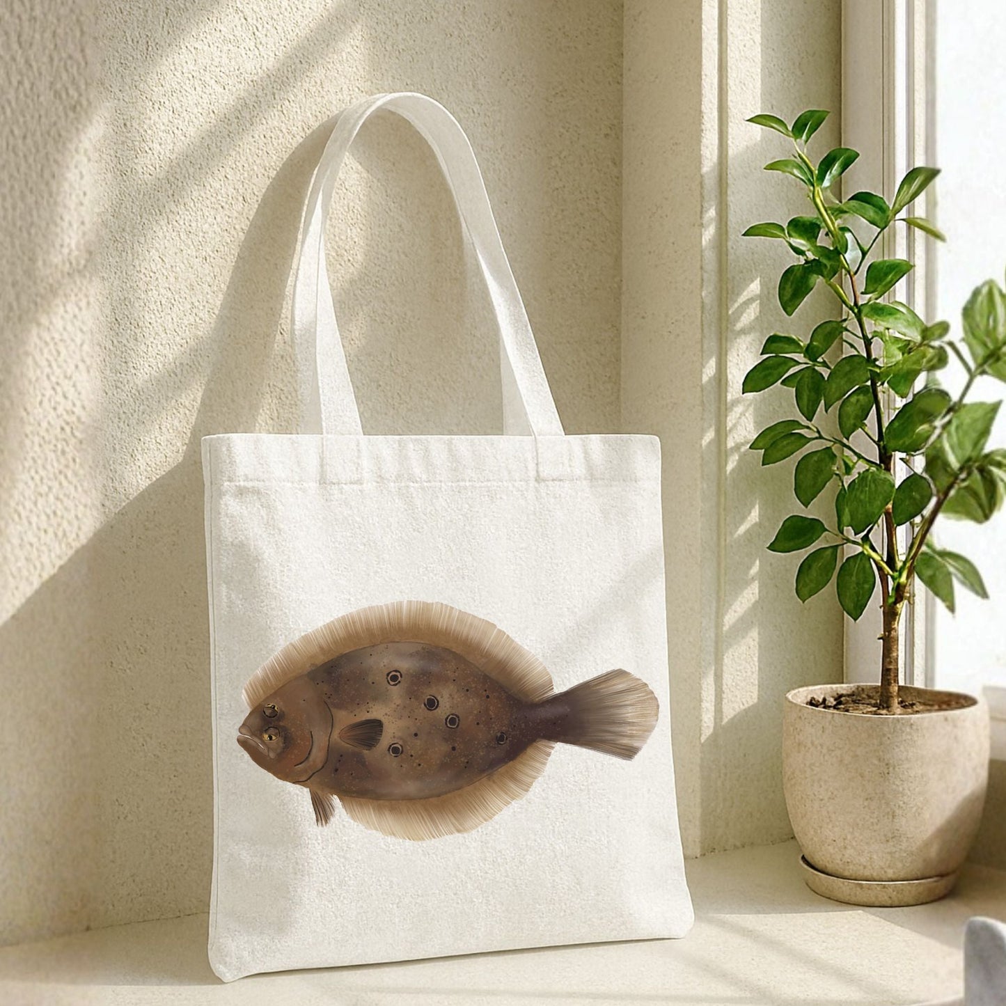 Flounder Fish Canvas Tote Bag - MerikaArt