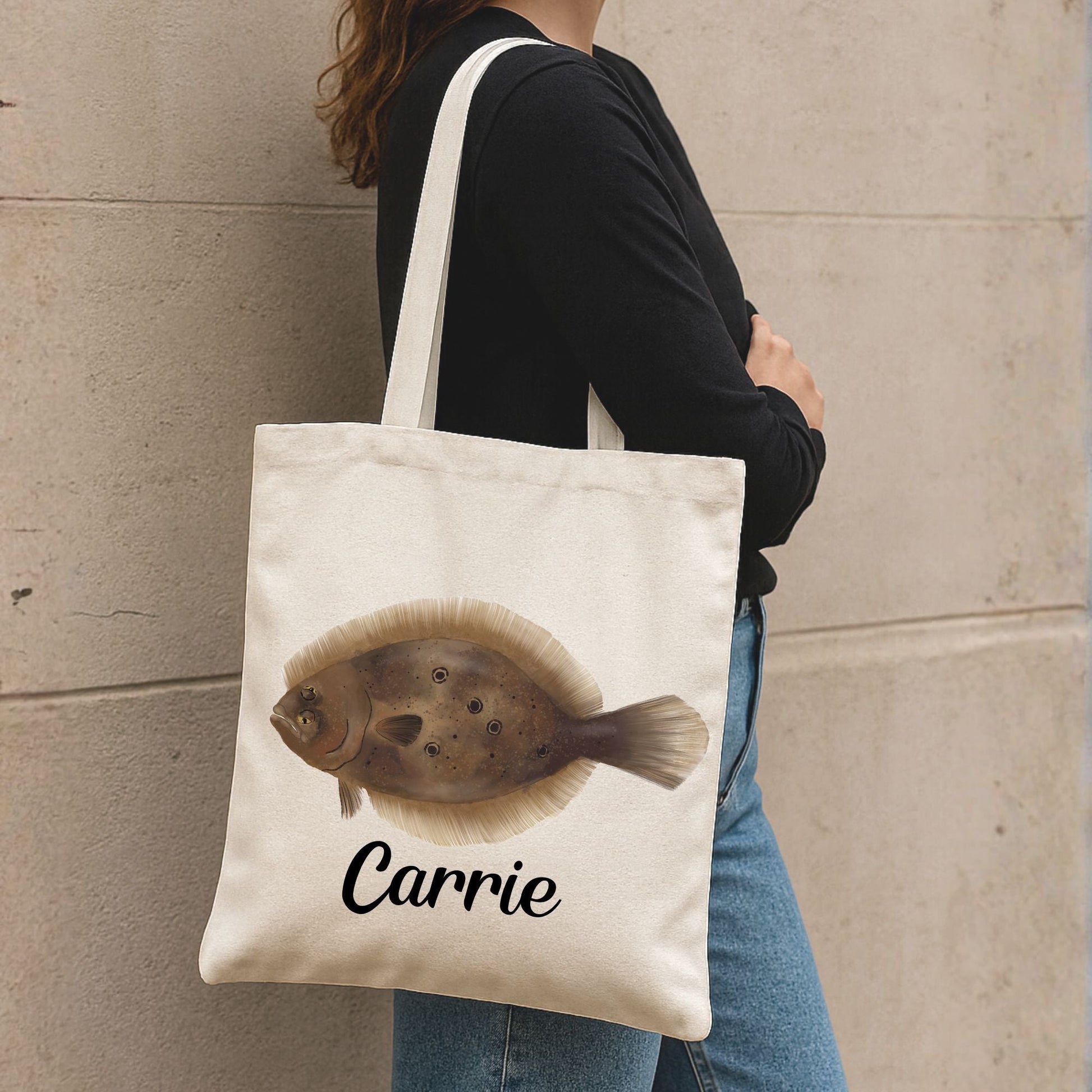 Flounder Fish Canvas Tote Bag - MerikaArt