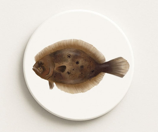 Flounder Fish Ceramic Coaster - MerikaArt