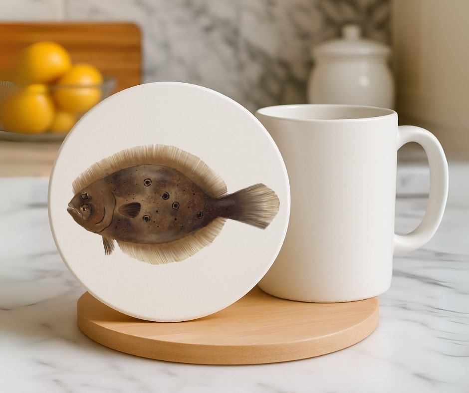 Flounder Fish Ceramic Coaster - MerikaArt