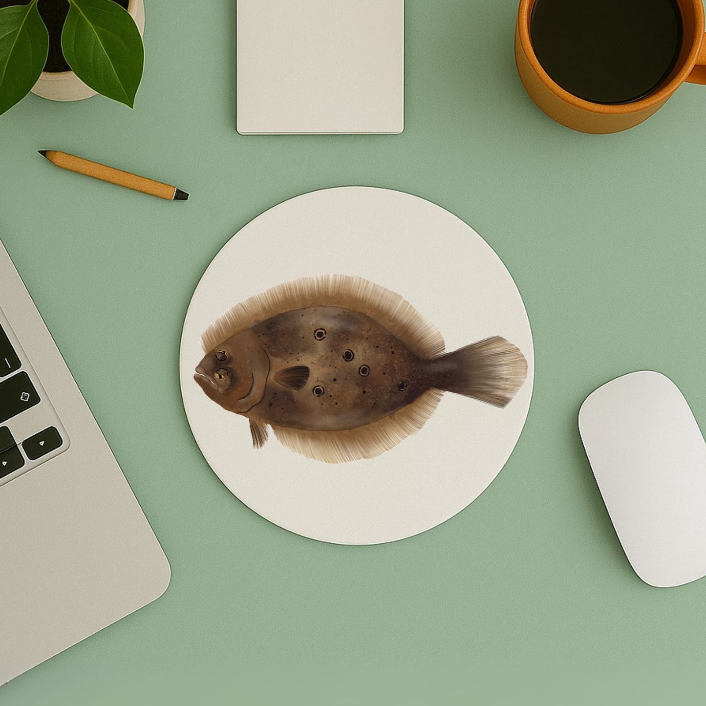 Flounder Fish Vinyl Mousepad - MerikaArt
