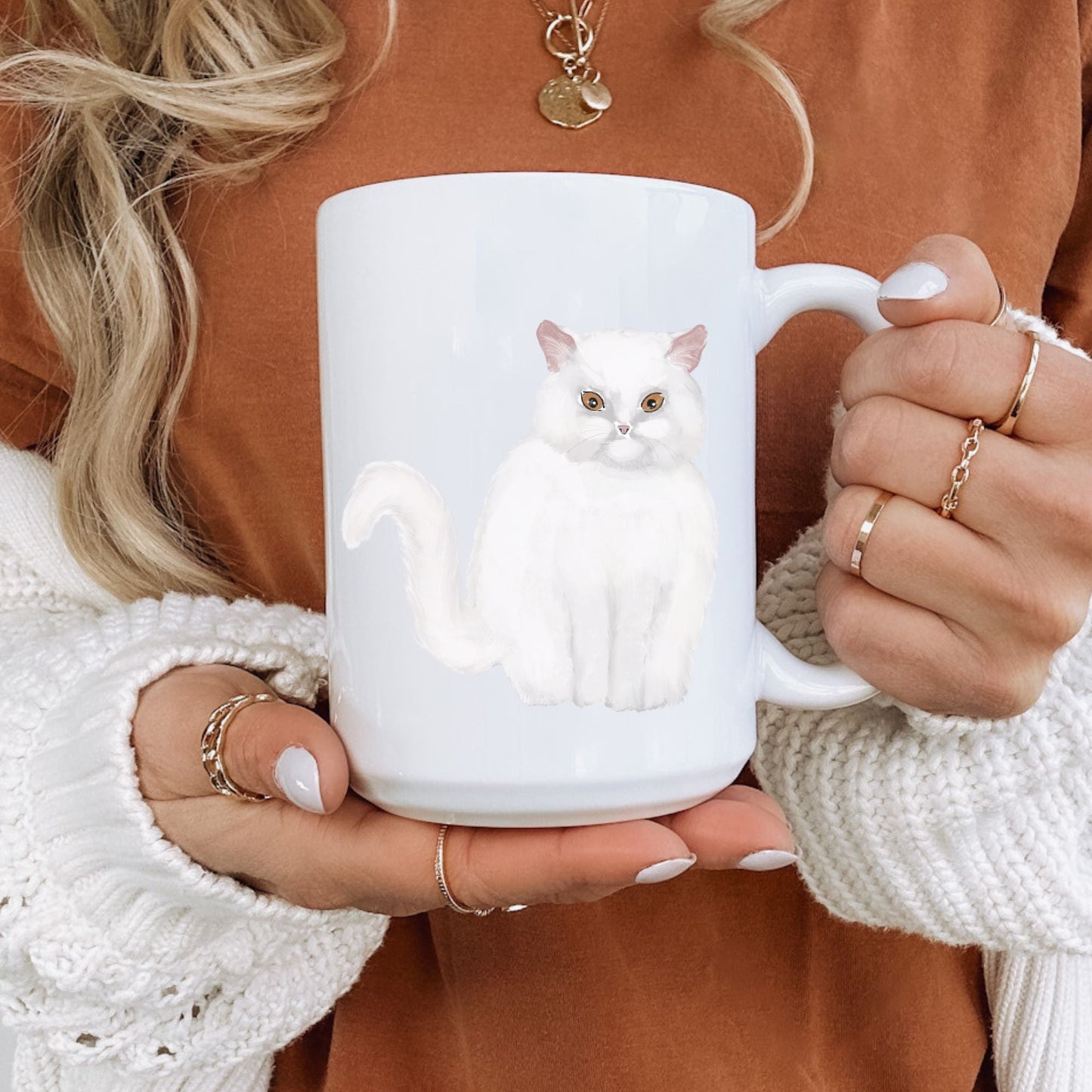 Fluffy White Cat Mug - MerikaArt