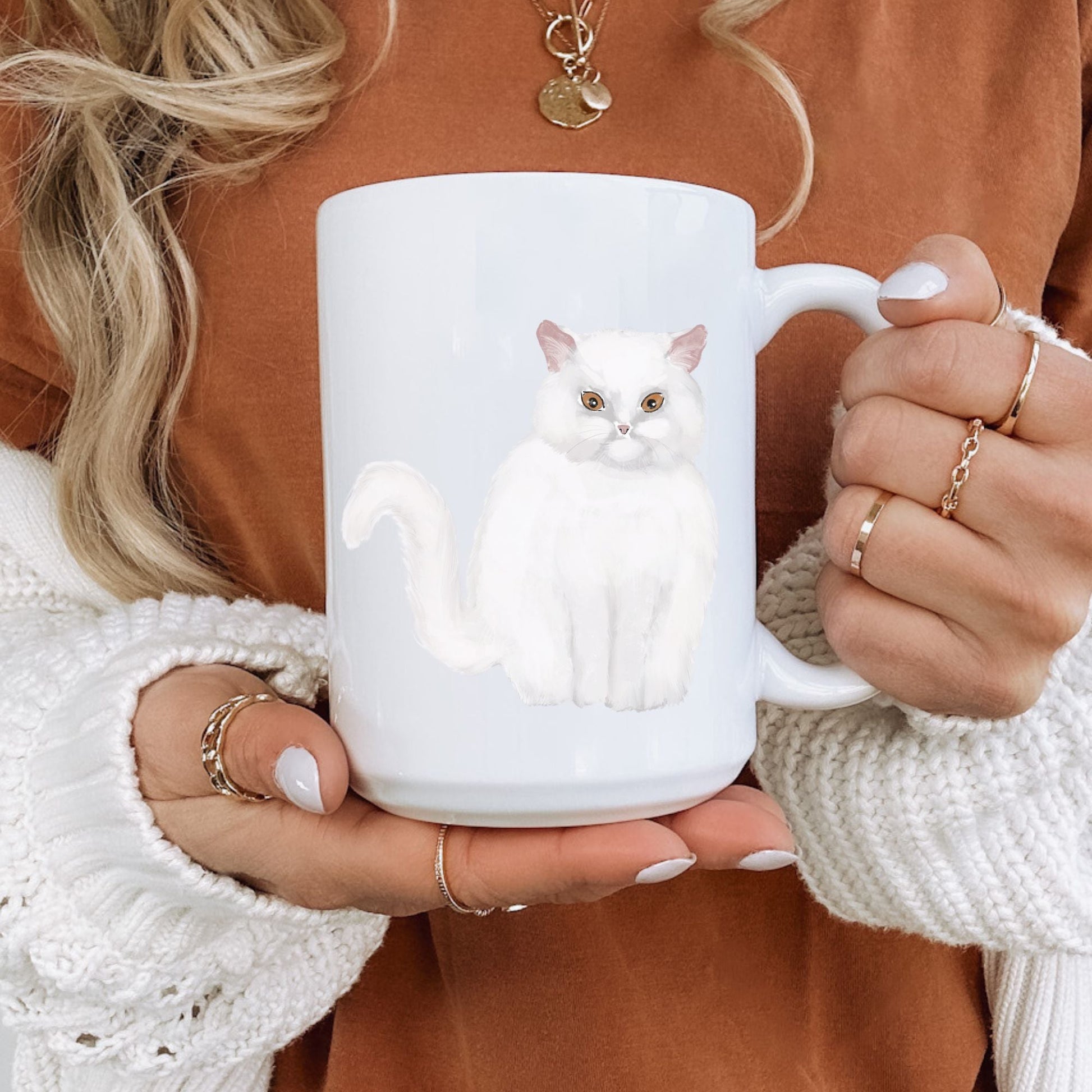 Fluffy White Cat Mug - MerikaArt
