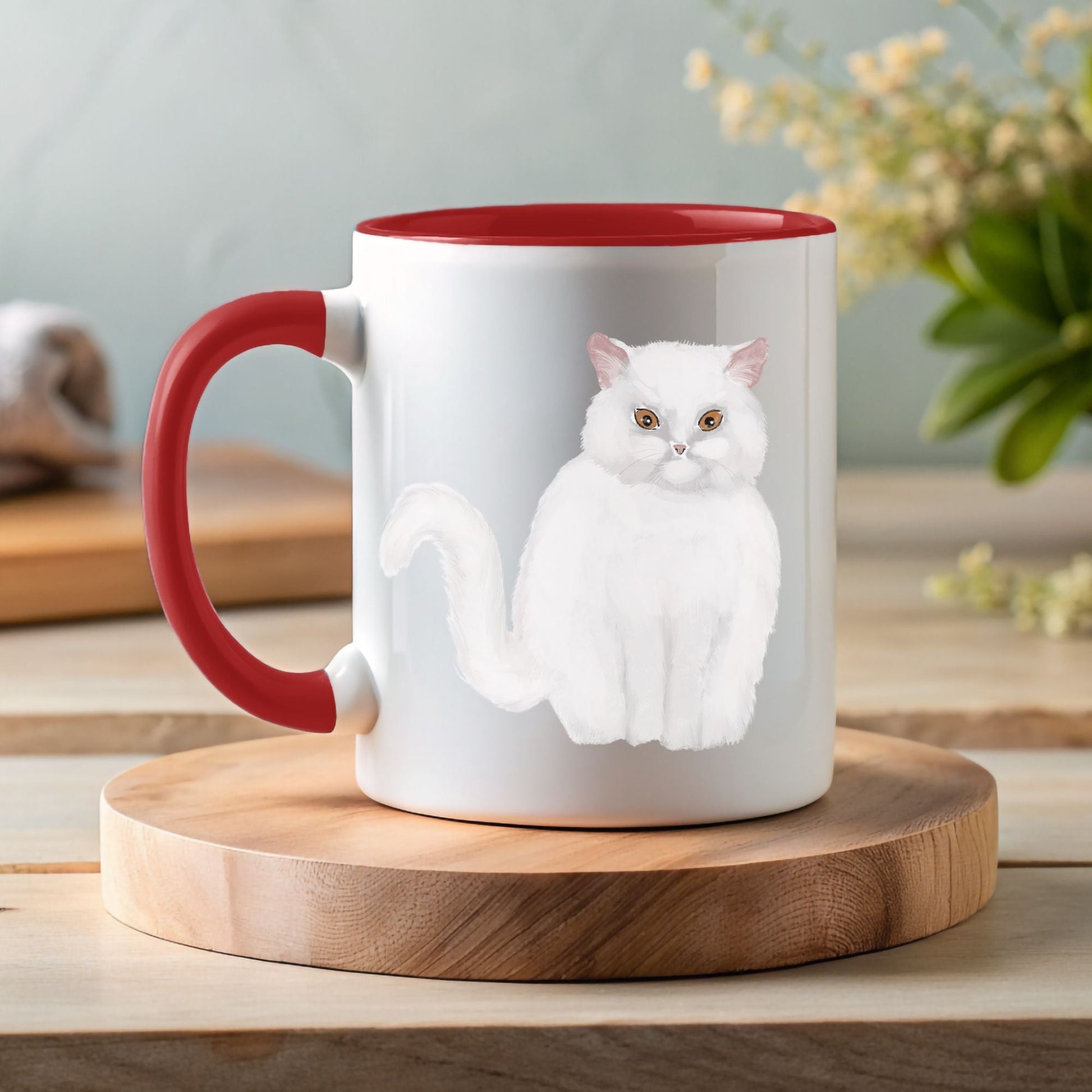 Fluffy White Cat Mug - MerikaArt