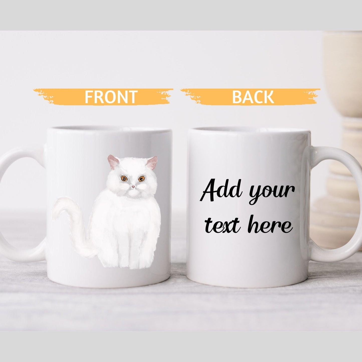 Fluffy White Cat Mug - MerikaArt