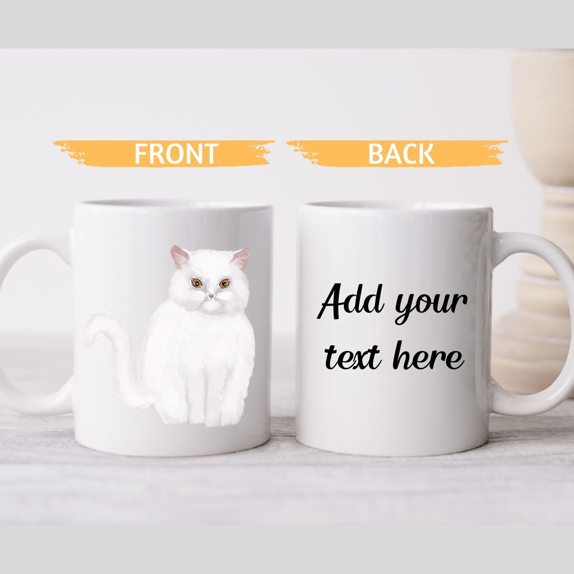 Fluffy White Cat Mug - MerikaArt