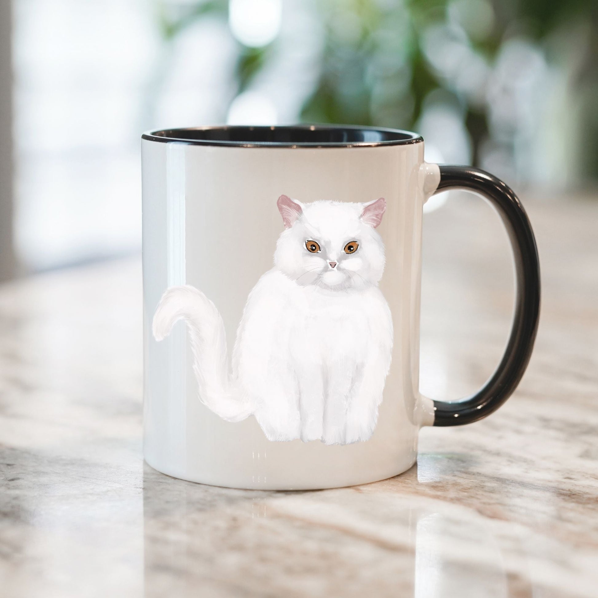 Fluffy White Cat Mug - MerikaArt