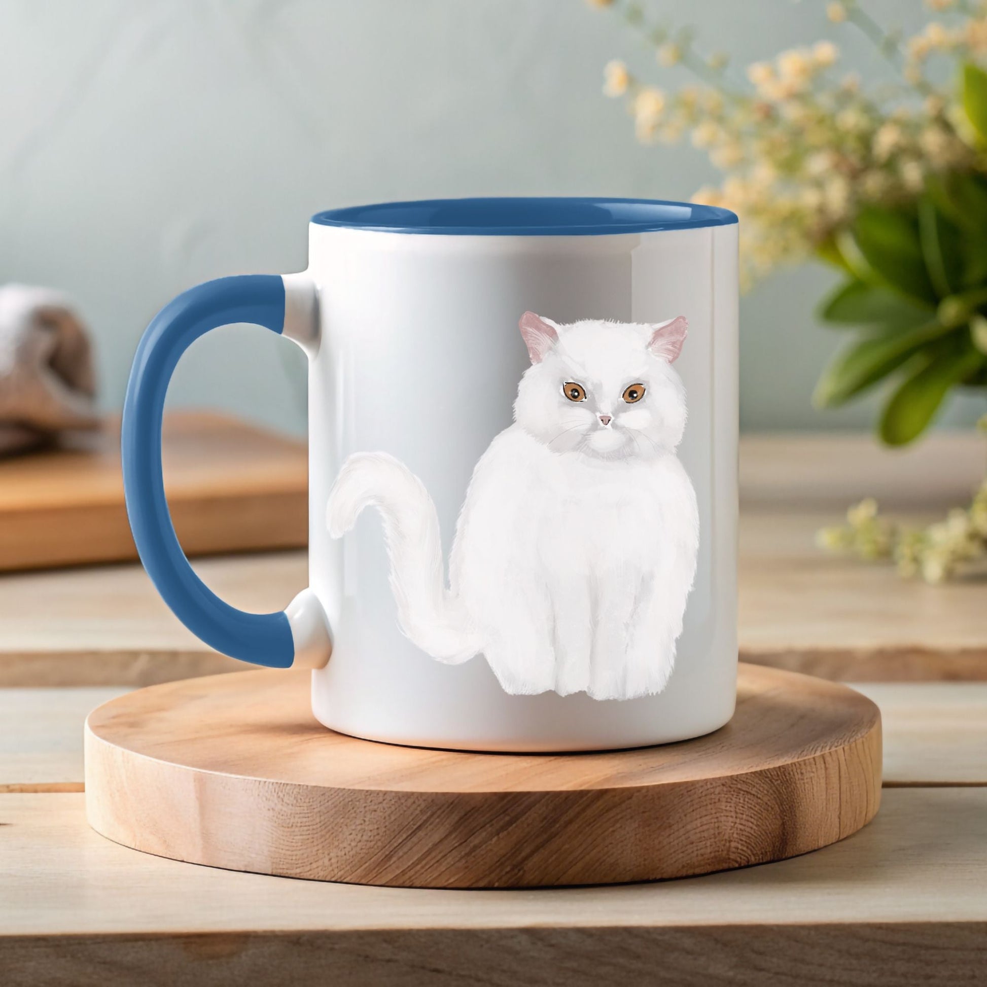 Fluffy White Cat Mug - MerikaArt