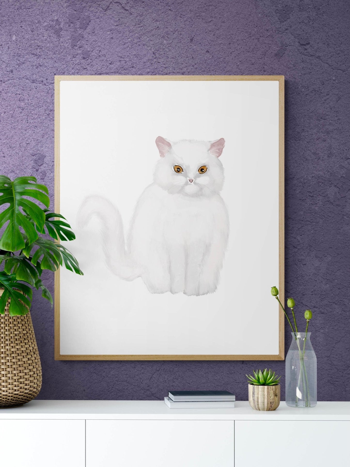 Fluffy White Cat Print - MerikaArt