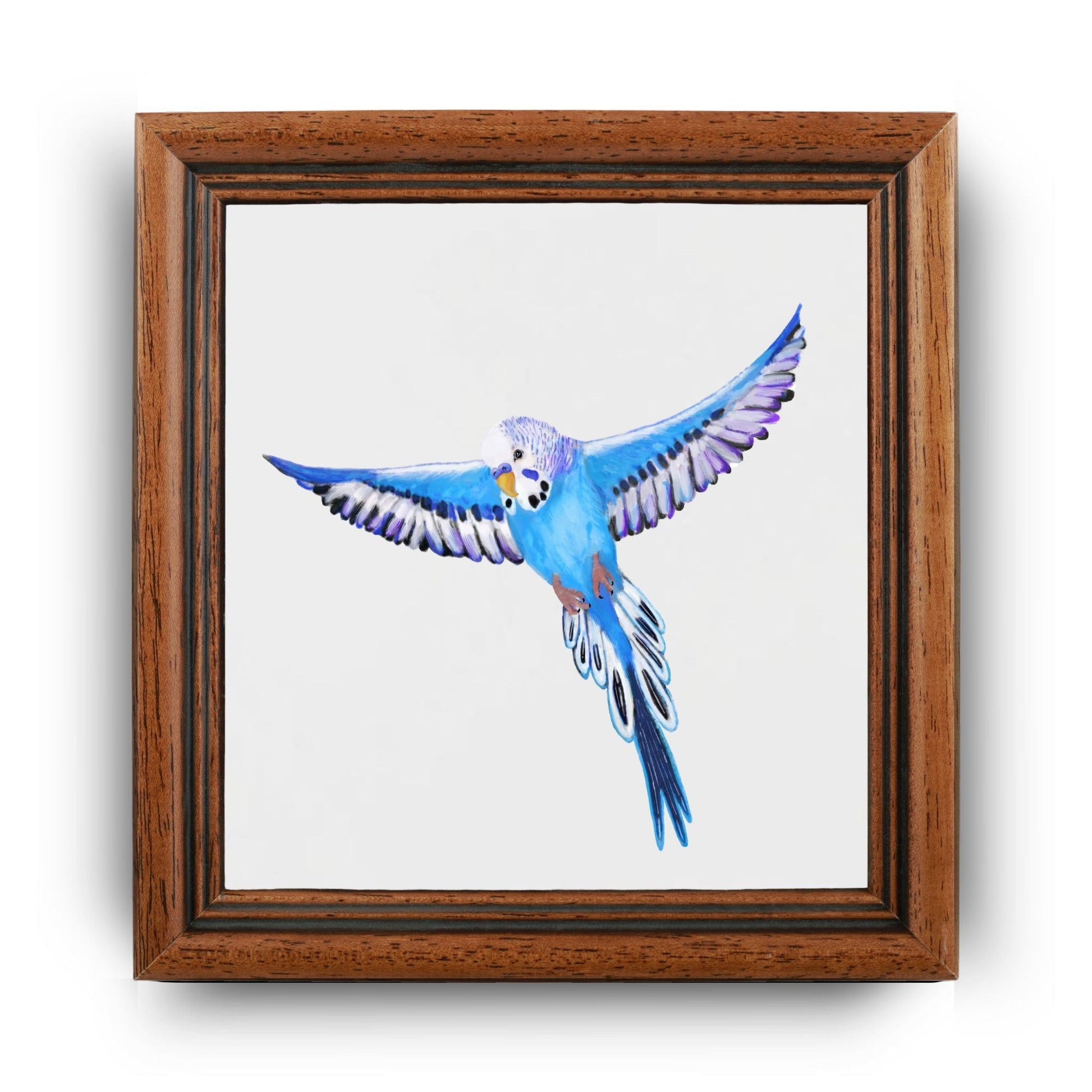 Flying Budgerigar Ceramic Tile – Handcrafted Bird Lover Artwork - MerikaArt