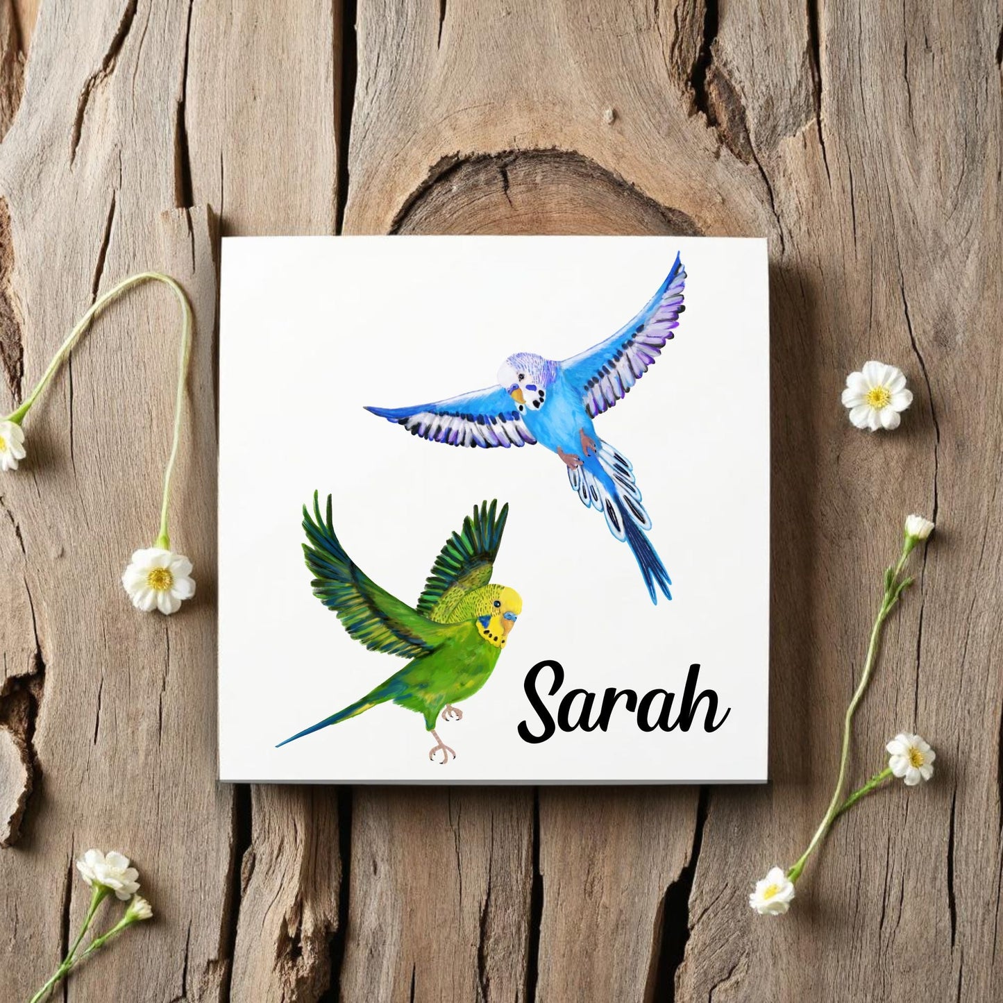 Flying Budgerigars Ceramic Tile - MerikaArt