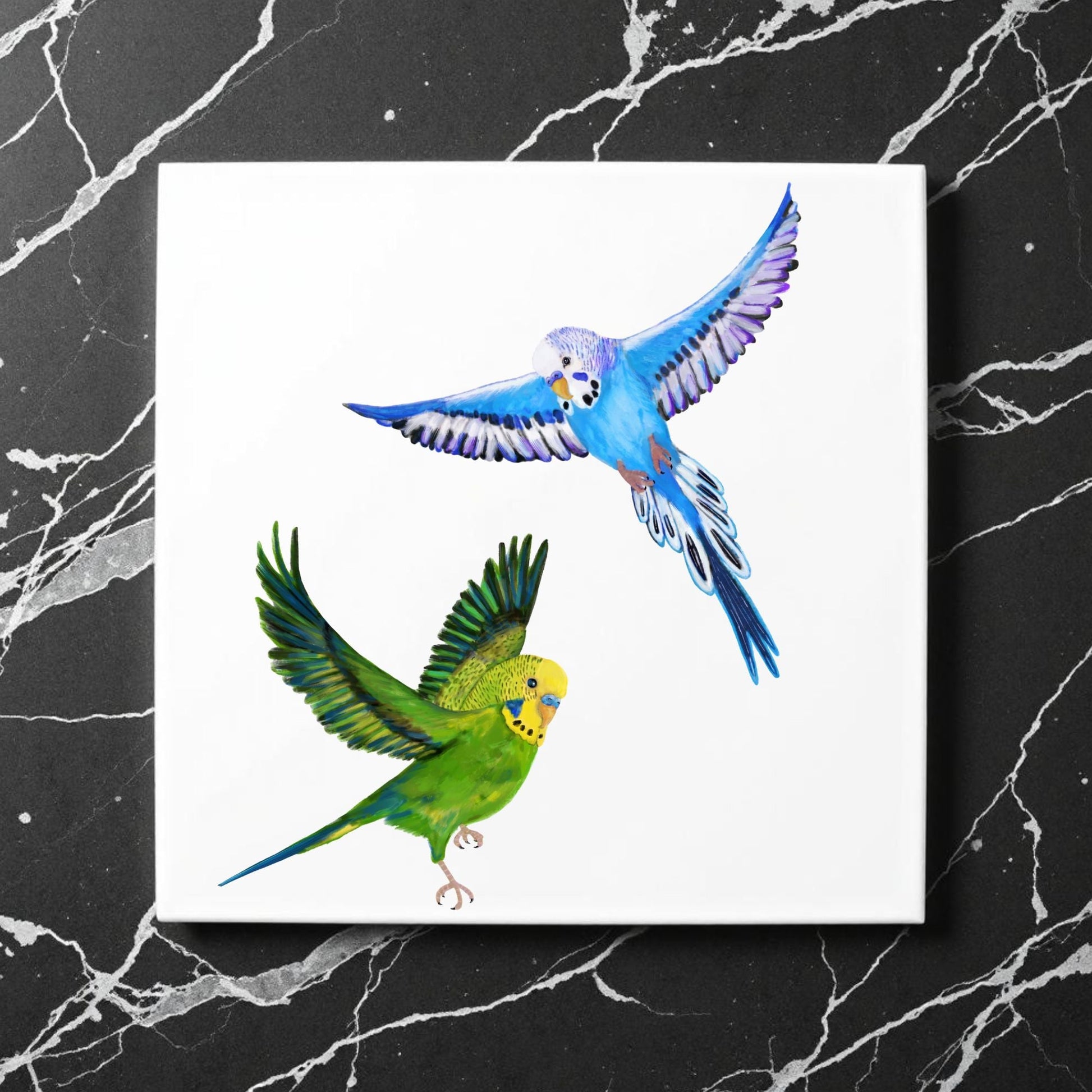 Flying Budgerigars Ceramic Tile - MerikaArt
