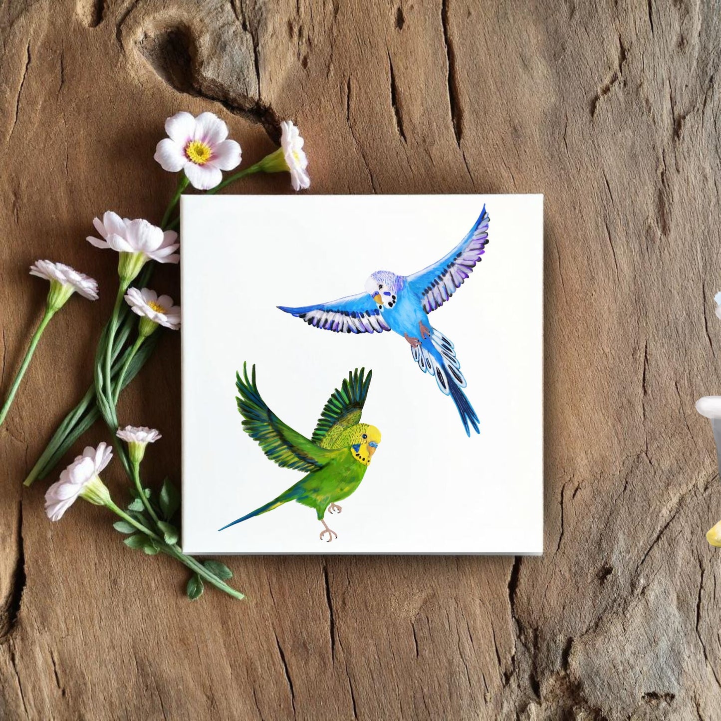 Flying Budgerigars Ceramic Tile - MerikaArt