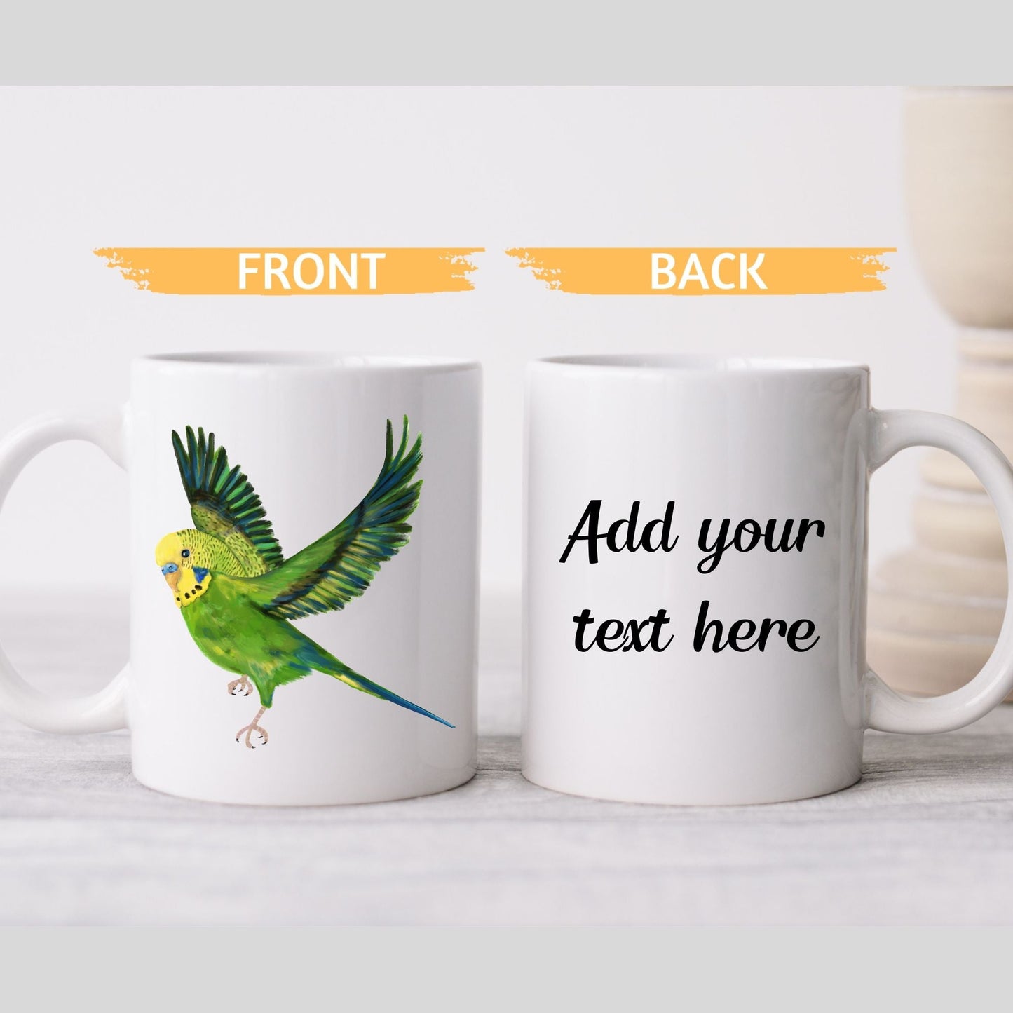 Flying Budgie Mug - MerikaArt