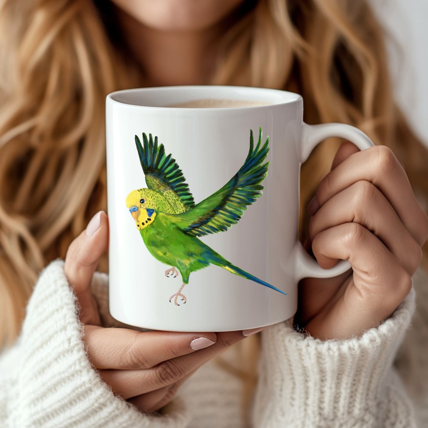 Flying Budgie Mug - MerikaArt