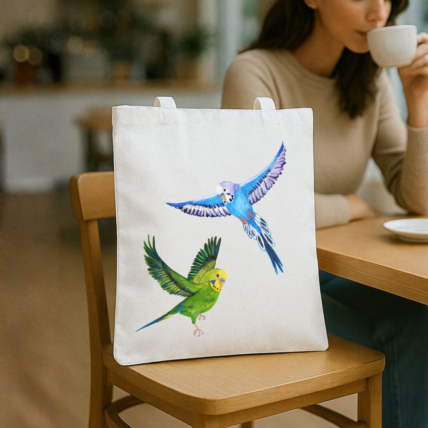 Flying Budgies Canvas Tote Bag - MerikaArt