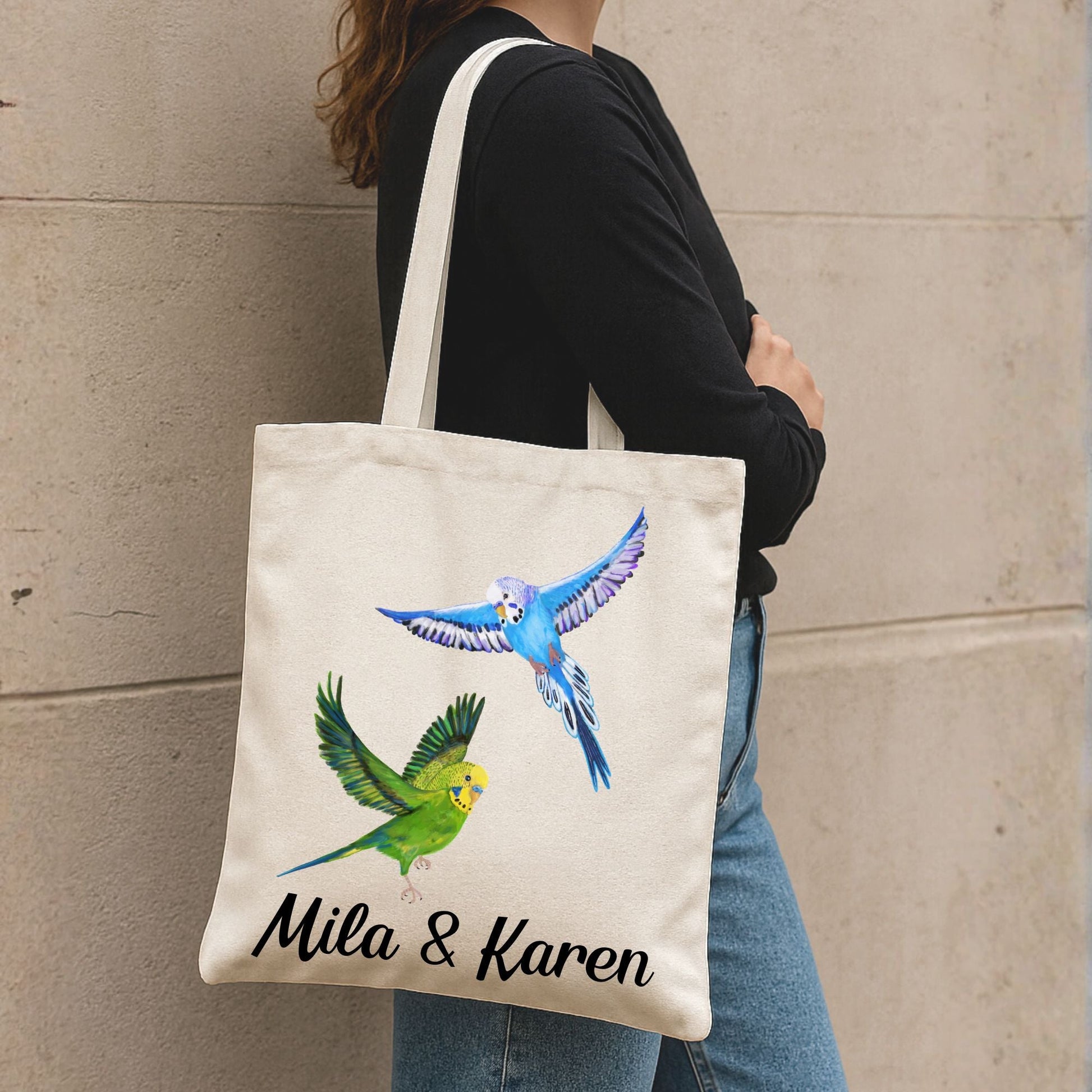 Flying Budgies Canvas Tote Bag - MerikaArt